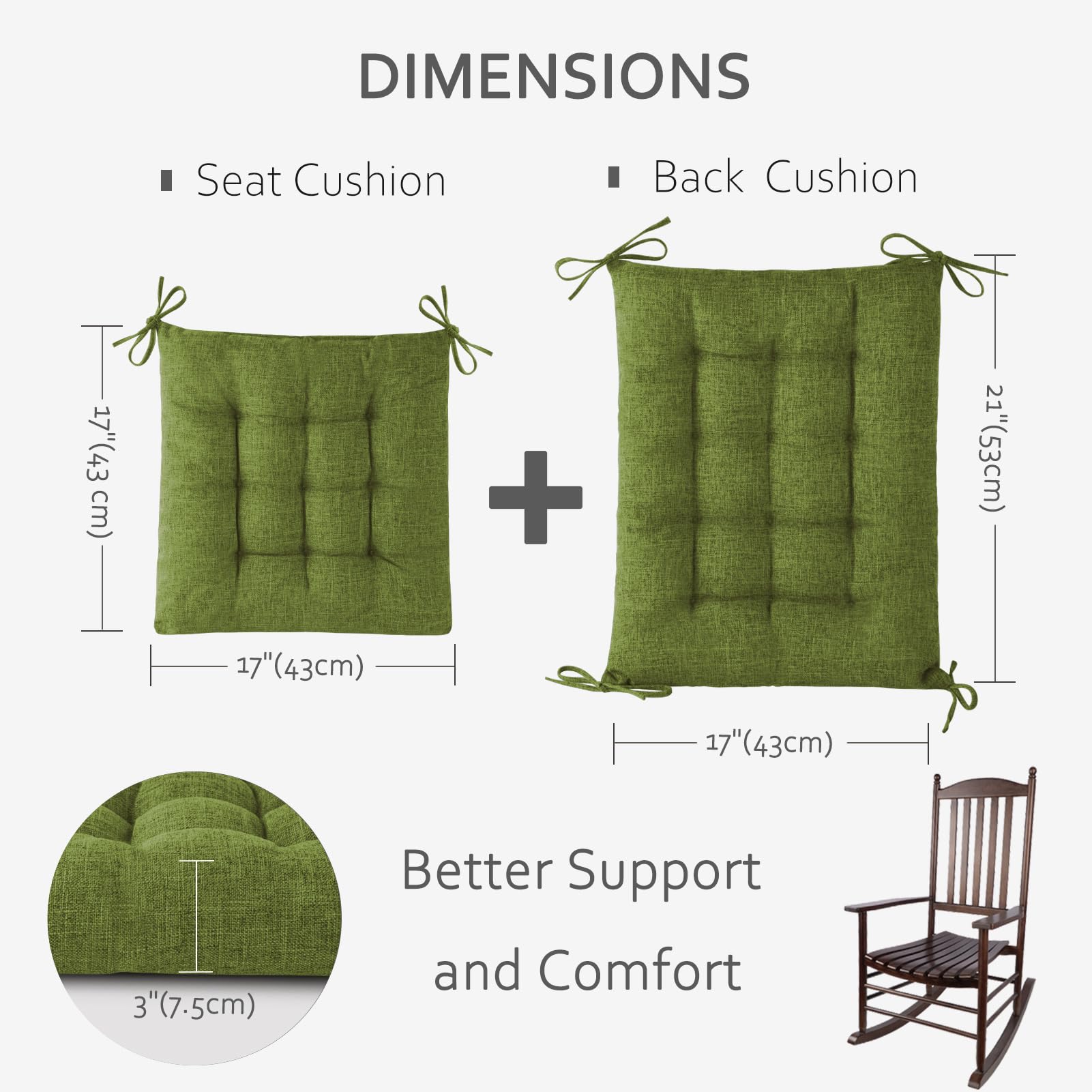 ELFJOY Rocking Chair Cushion Large Rocking Chair Pads with Ties Premium Tufted High Back and Seat Cushion 2 Piece Set Black