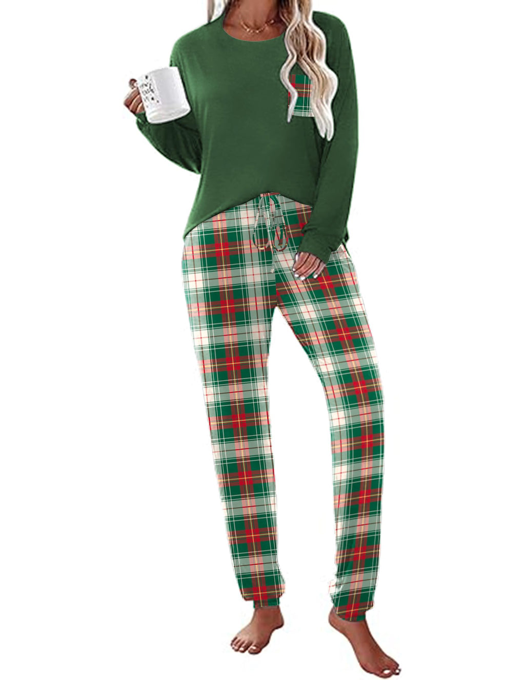 Ekouaer Womens Pajamas Set Long Sleeve Christmas PJ Sets Soft Lounge Set for Women Sleepwear Joggers with Pockets