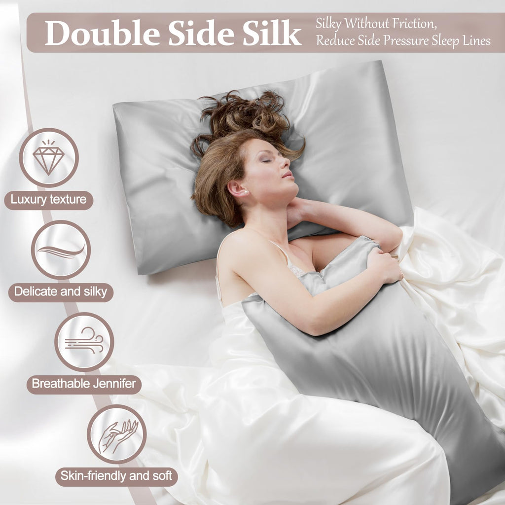 2 Pack 100% Pure Silk Pillowcase for Hair and Skin, Both Sides Mulberry Silk Pillowcases with Hidden Zipper, Cooling Pillowcase 19 Momme, 600 Thread Silk Pillow Cases Standard Size, Apricot