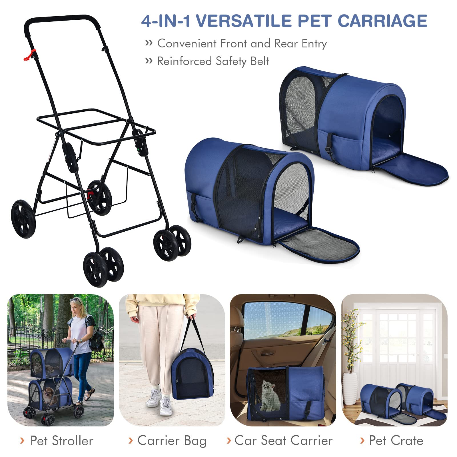 Giantex Double Pet Stroller with 2 Detachable Carrier Bags, Safety Belt, 4 Lockable Wheels, Folding Cat & Dog Stroller for Small Medium Pets, Cats Dogs Puppy Travel Strolling Cart (Beige)