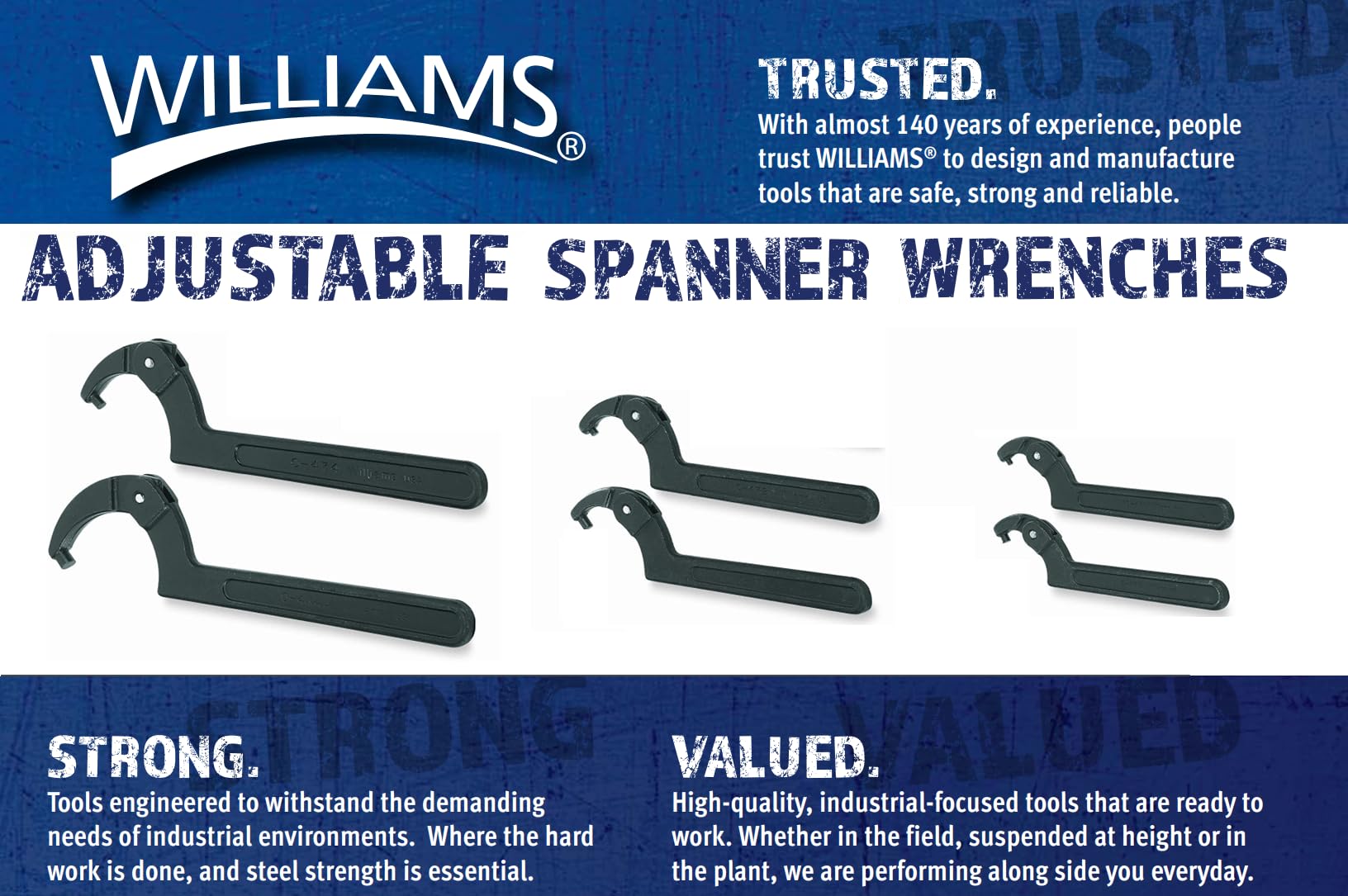 Williams JHW472 Adjustable Hook Spanner Wrench with Span Diameter of 1-1/4 to 3-Inch, Ideal for Adjusting Collars, Lock Nut Rings, and Bearings