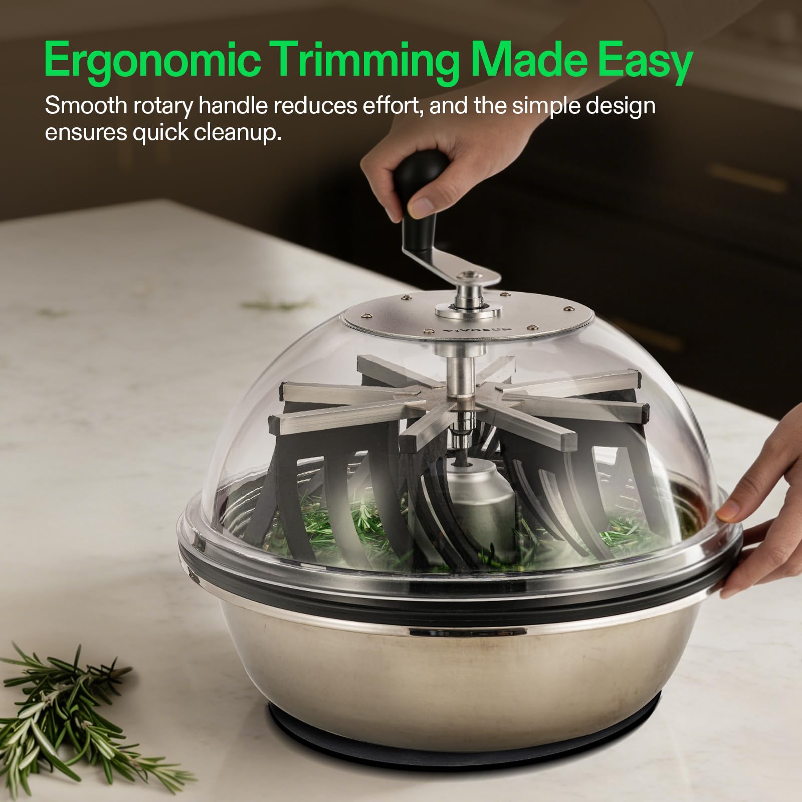 VIVOSUN 13 inch Bud Leaf Bowl Trimmer- Clear Visibility Dome, Sharp Stainless Steel Blades for Spin Cut & Solid Metal Gear Box, Hand Pruner Included (Upgraded Version)