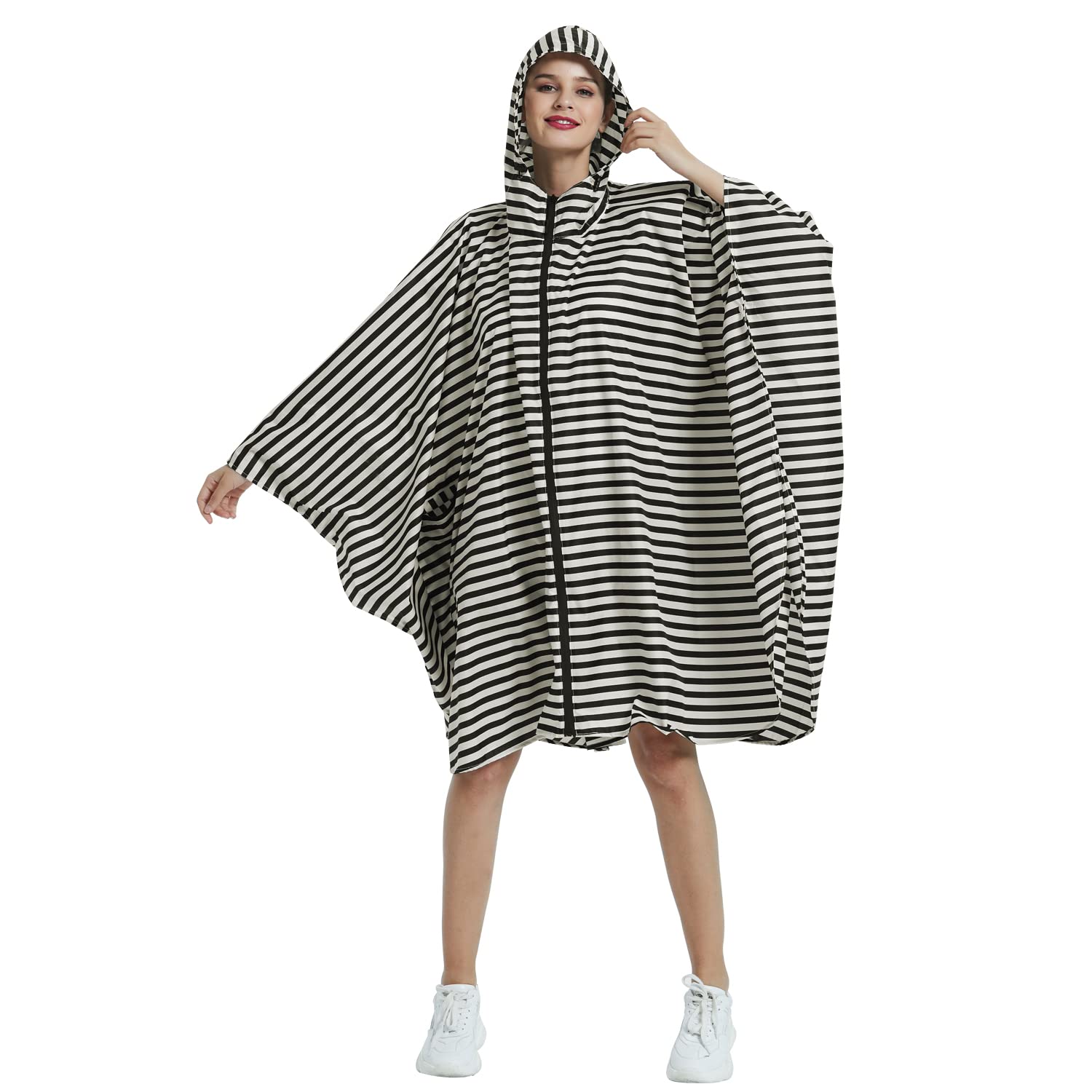 Rain Poncho Jacket Coat Hooded Zipper Style for Women/Men/Adult with Pocket