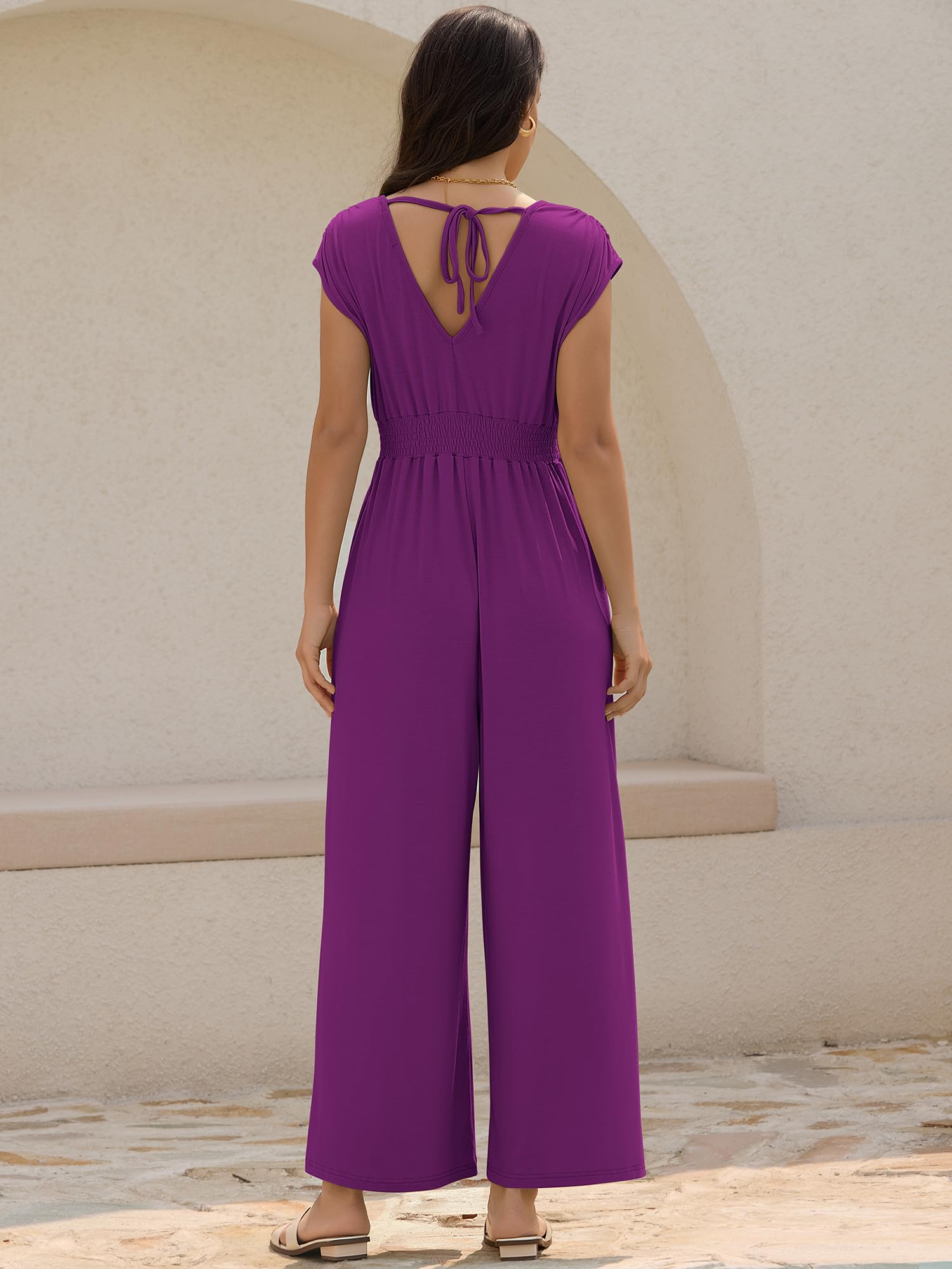 ZAFUL Womens Summer Jumpsuits 2026 Smocked Waist Dressy Casual One Piece Outfits with Pockets
