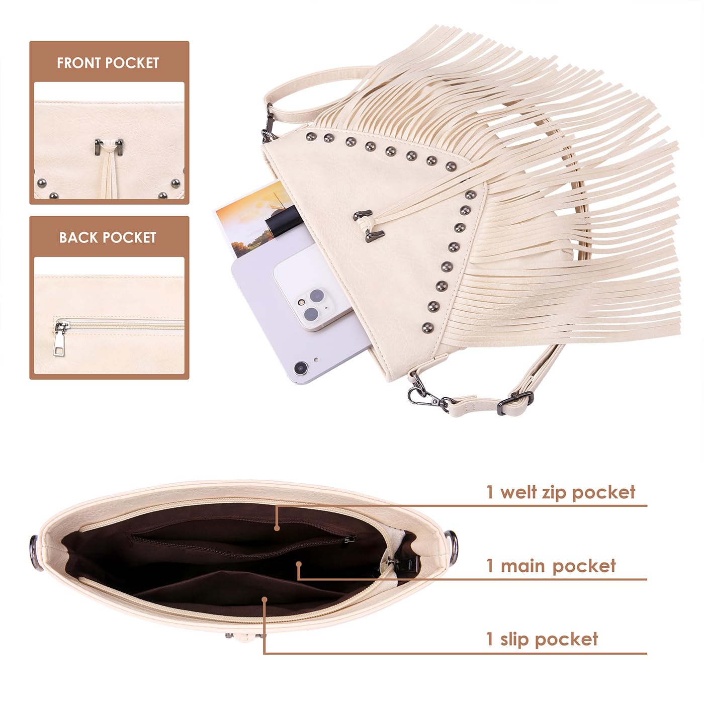 HDE Women's PU Leather Hobo Fringe Crossbody Tassel Purse Vintage Flap Envelope Handbag Western Sling Shoulder Bag
