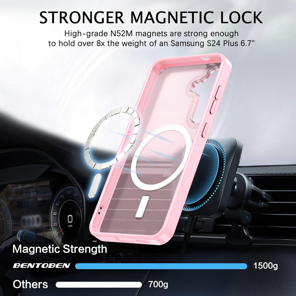 BENTOBEN Magnetic for Samsung Galaxy S24 Plus Case [Compatible with Magsafe] Translucent Matte Slim Thin Shockproof Anti-Yellow Women Men Protective Phone Cases Cover for Samsung S24 Plus 6.7", Black