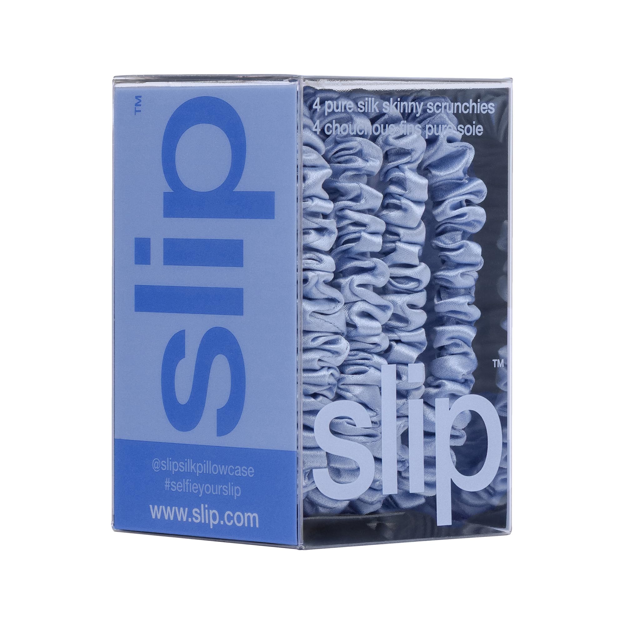 Slip Silk Hair Ties — Skinny Silk Auburn Scrunchies, No Damage, No Crease, Anti-Breakage |100% Mulberry Silk | All Hair Types | Made with Proprietary Slipsilk™ | Set of 4
