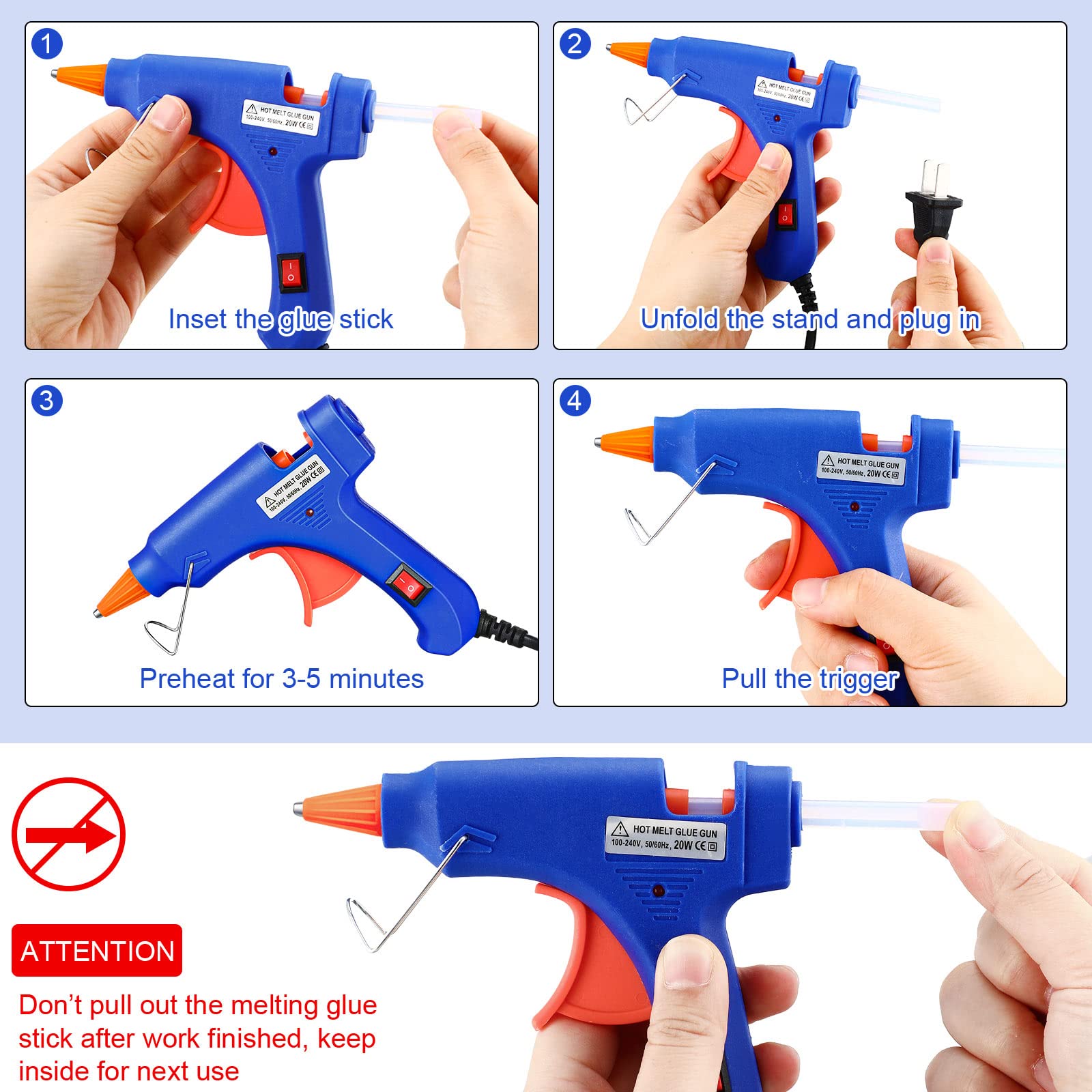 Zhengmy 6 Pcs Mini Glue Gun Crafts Hot Melt Guns Low Temp Glue with Burn Protection Fast Preheating and Easy Squeeze Trigger for School DIY Arts Class Projects Home Quick Repairs, 20 W (Multicolor)