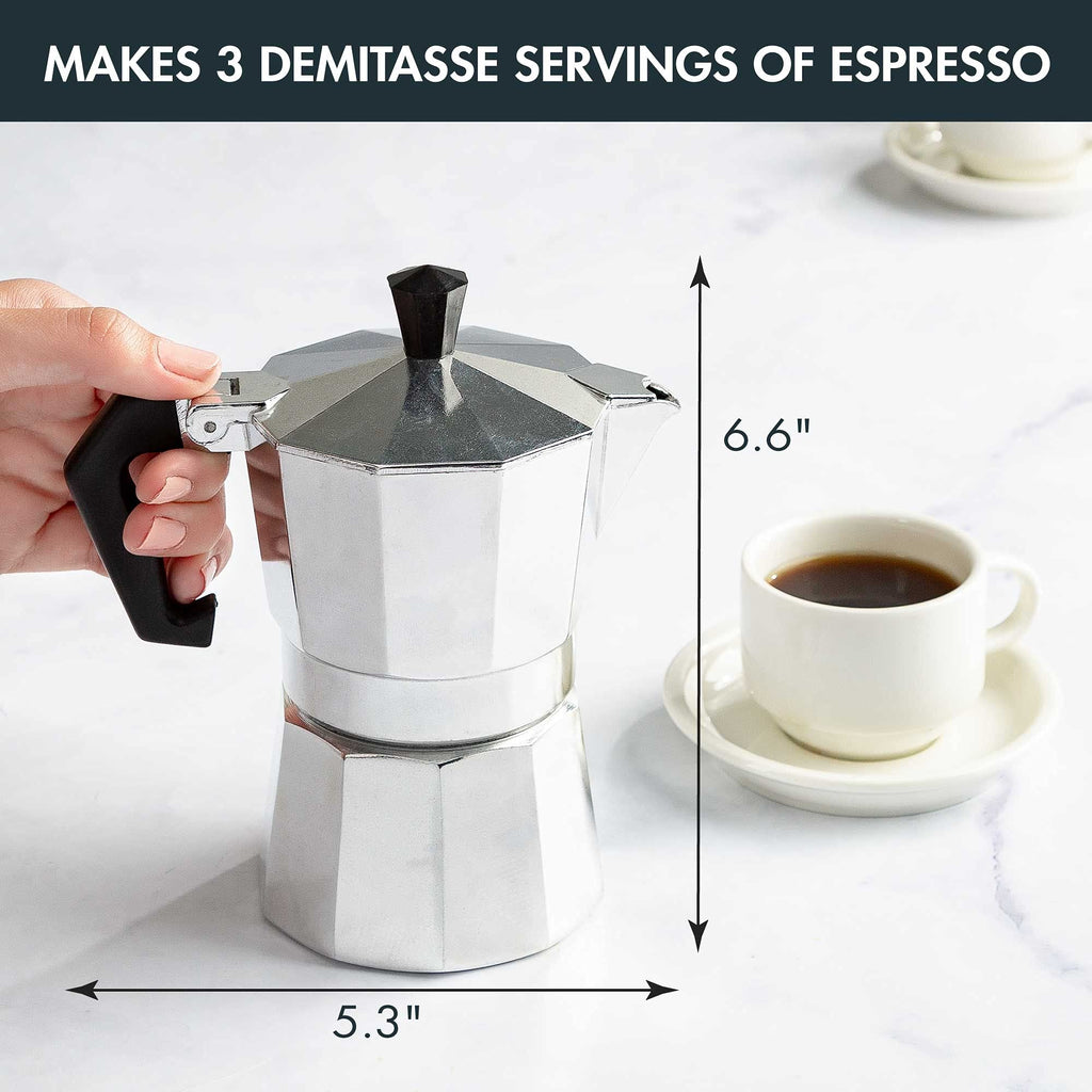 Primula Classic Moka Pot Stovetop Espresso and Coffee Maker, Italian and Cuban Cafetera for Rich Espresso Brewing, Durable Aluminum Greca Coffee Maker with Easy Grip Handle, 6-Cup, Black