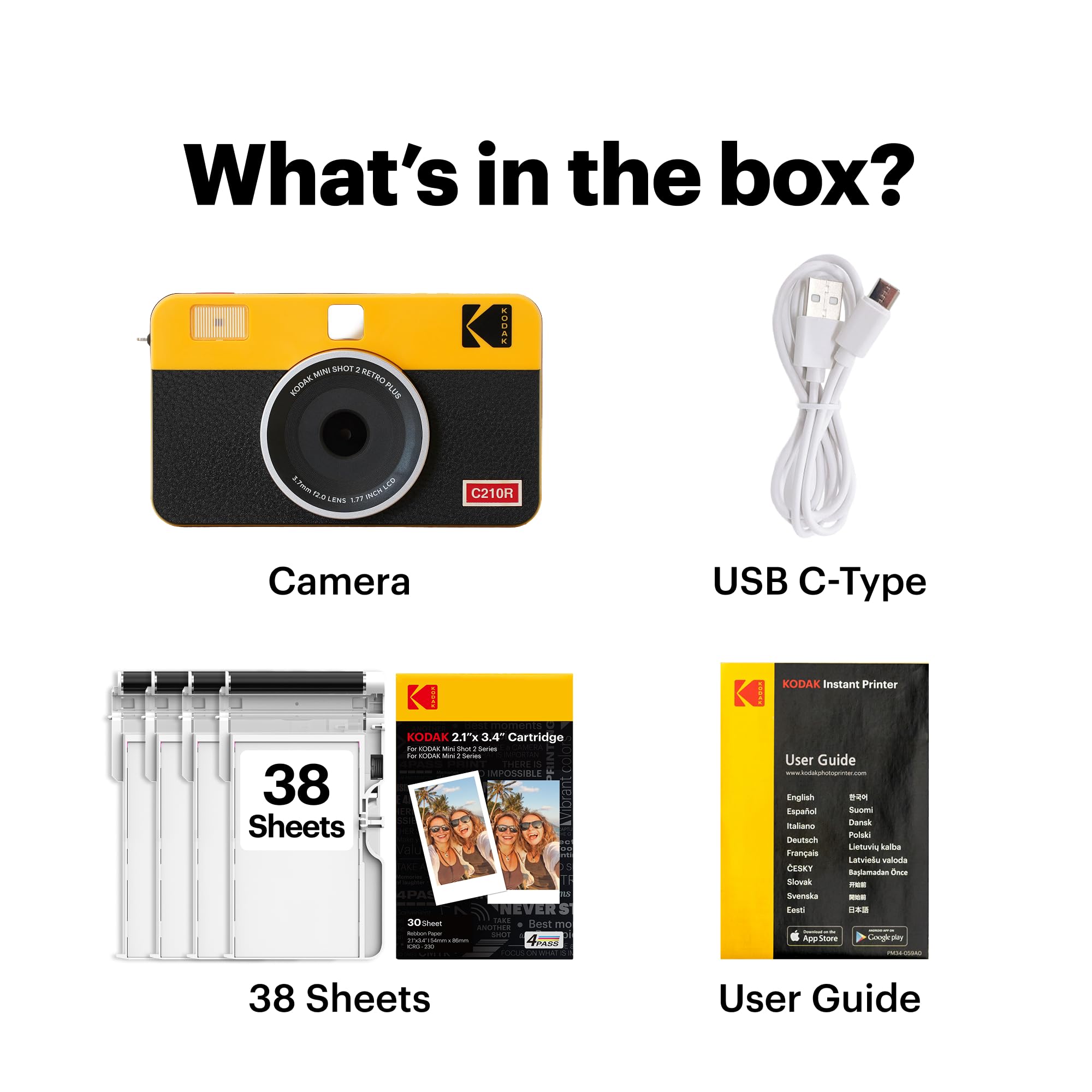 Kodak Mini Shot 2 Retro 4PASS 2-in-1 Instant Digital Camera and Photo Printer (2.1x3.4 inches) + 8 Sheets, White