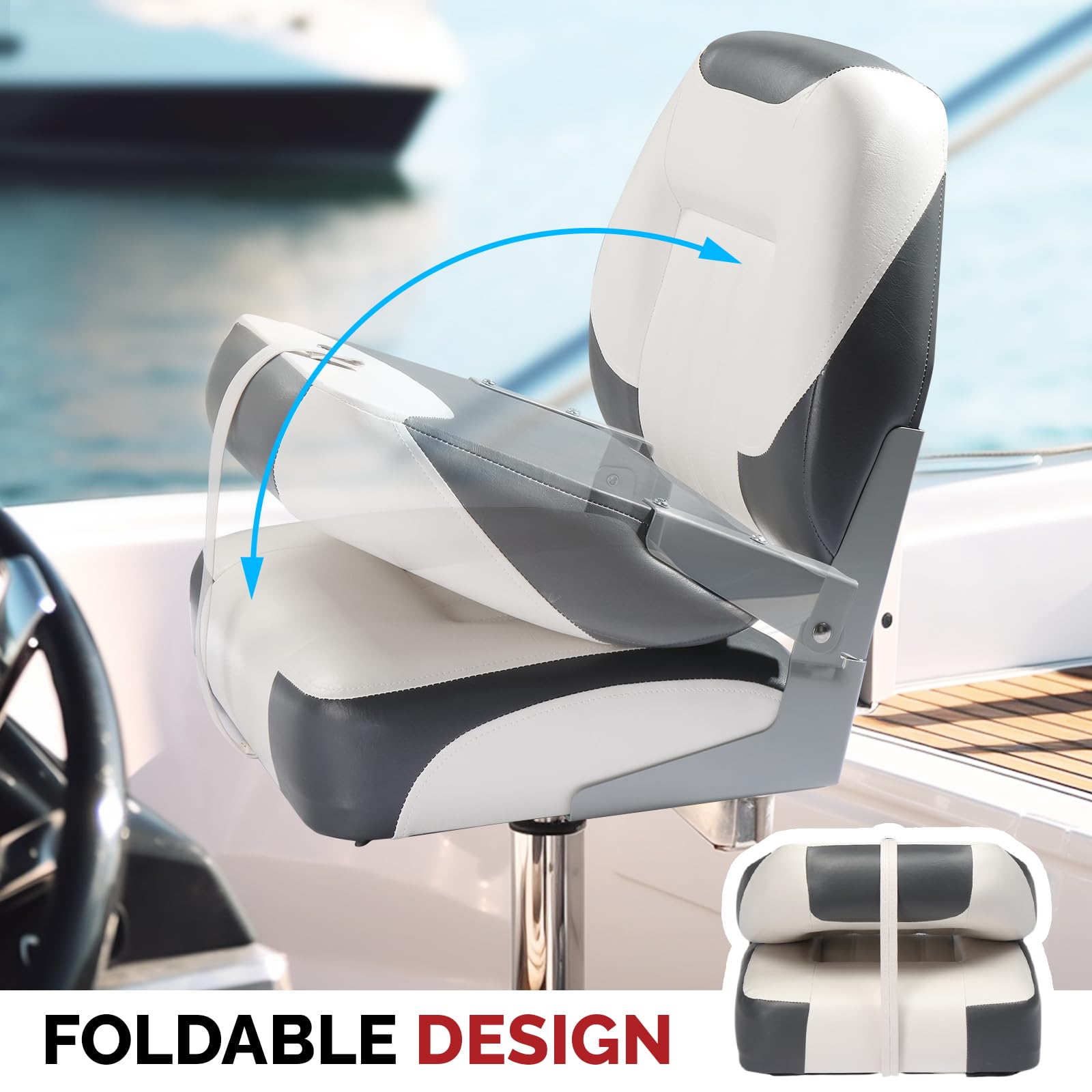 PEXMOR Boat Seats, Low/High Back, Folding, Waterproof, Captain Seat, 2 Packs (High Back-Blue & White)