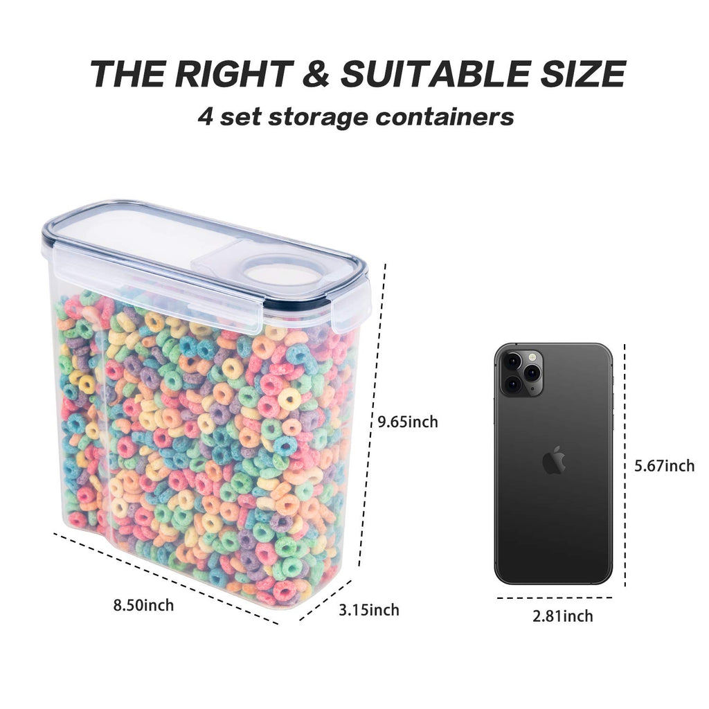 FOOYOO Cereal Containers Storage Set - 3 Piece Airtight Large Dry Cereal Container (135.2oz), BPA Free Dispenser Plastic Cereal Storage Containers with 16 Labels & Pen