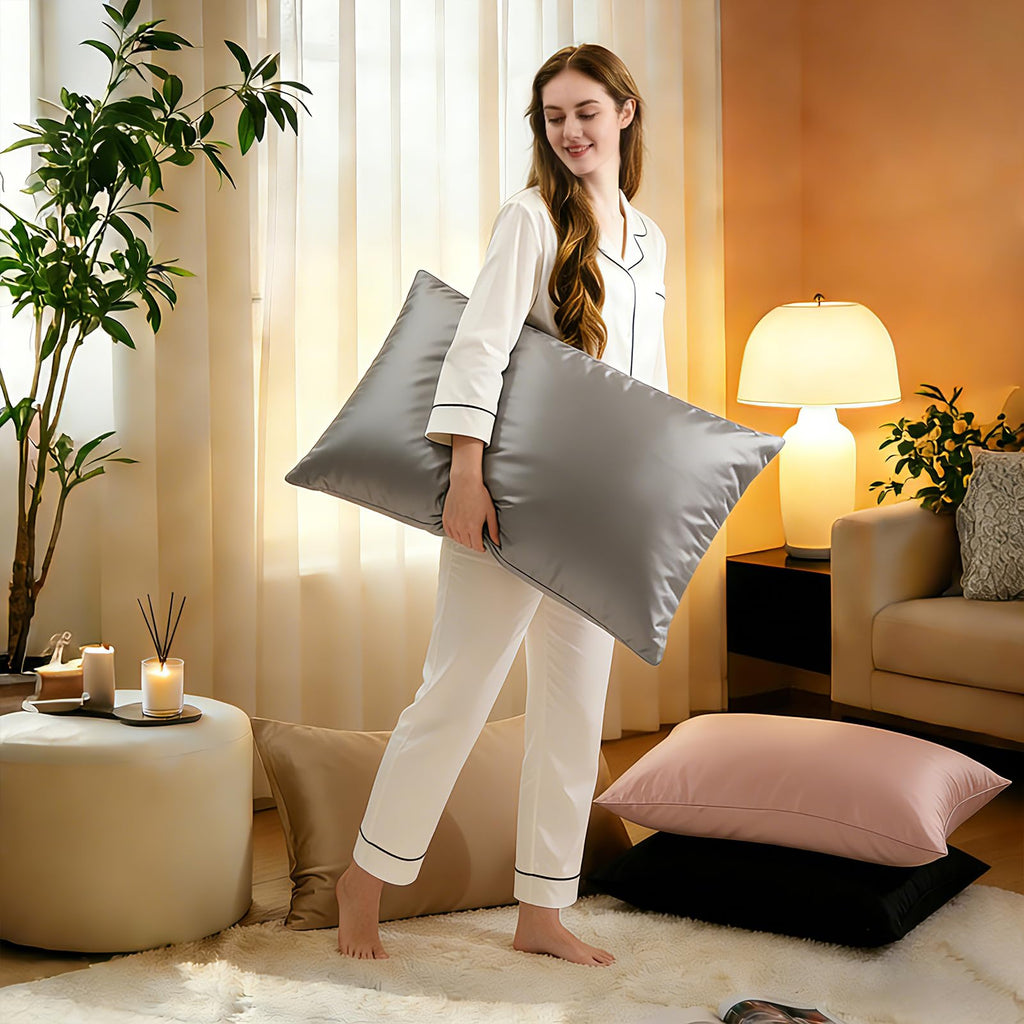 ZIMASILK Upgraded 100% 6A Grade Pure Mulberry Silk Pillowcase for Hair and Skin Silk Pillow Cases with Reinforced Hidden Zipper, More Soft & Durable, Gift Box (Standard 20"x26" Beige)