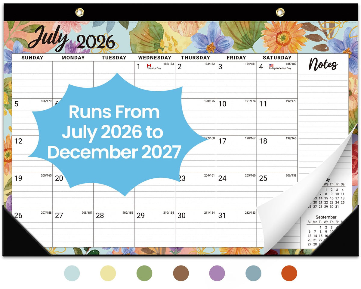 Desk Calendar 2026-2027, 21-Month Calendar Runs Until June 2027, Large 17" x 12" Monthly Desktop & Wall Calendar for Home & Office - Floral