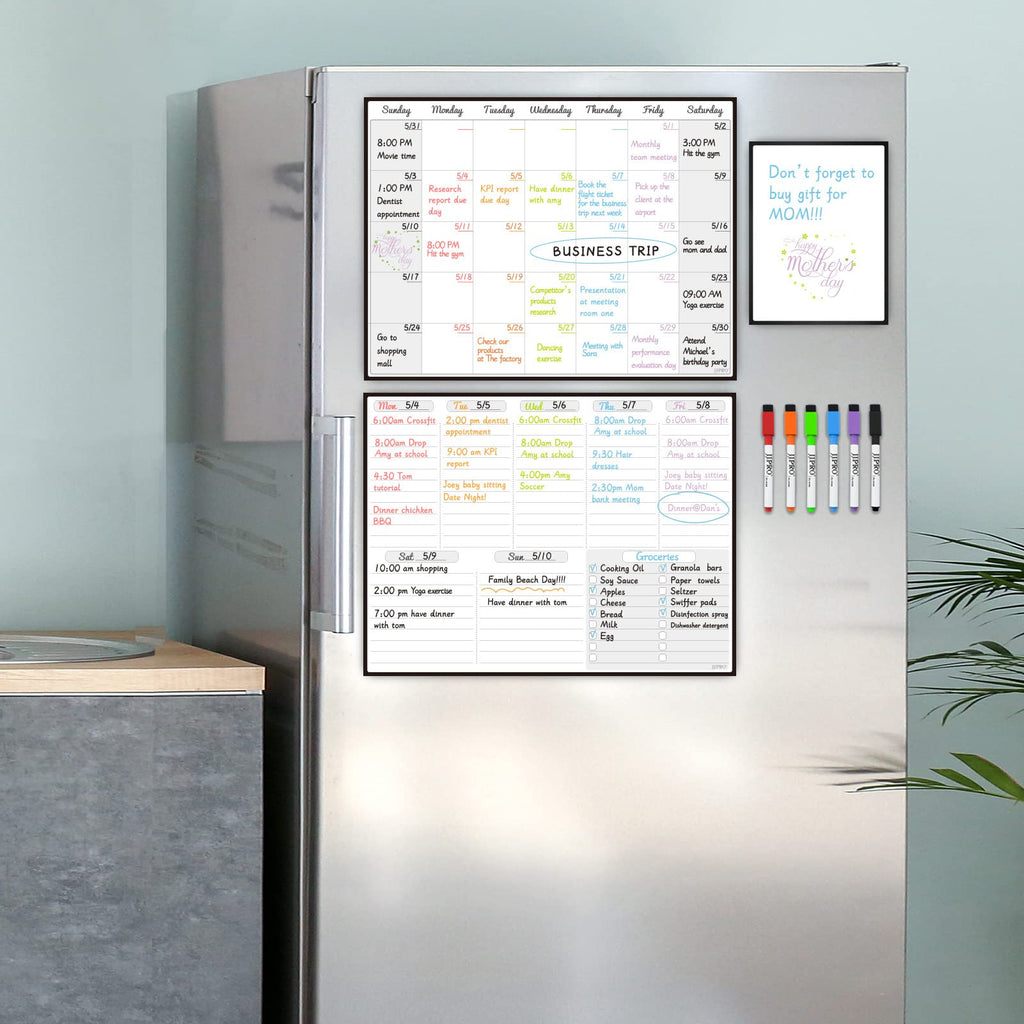 JJPRO Magnetic Dry Erase Chore Chart Set for Fridge-Used for Multiple Kids-One Chore Chart and Two Bonus Dry Erase Pad/Grocery Boards-Behavior Chart for Multiple Kids