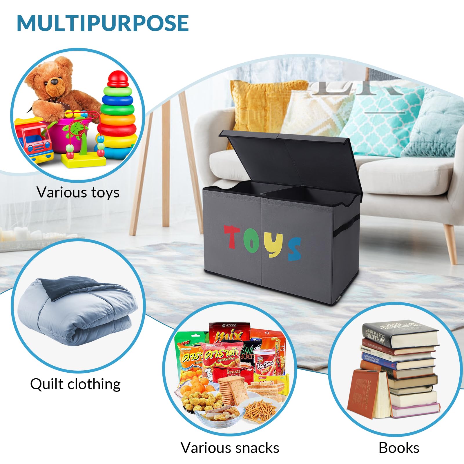 YOLOXO Toy Box Chest, Collapsible Sturdy Storage Bins with Lids, Extra Large Kids Toy Storage Organizer Boxes Bins Baskets for Kids, Boys, Girls, Nursery Room, Playroom, Closet (BLACK)