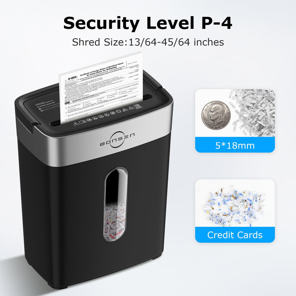 BONSEN Shredder for Home Office, 4 Gallons 8-Sheet Cross Cut Credit Card Shredder, Small Paper Shredder for Home Use, High Security Level P-4, ETL Certification (S3101)