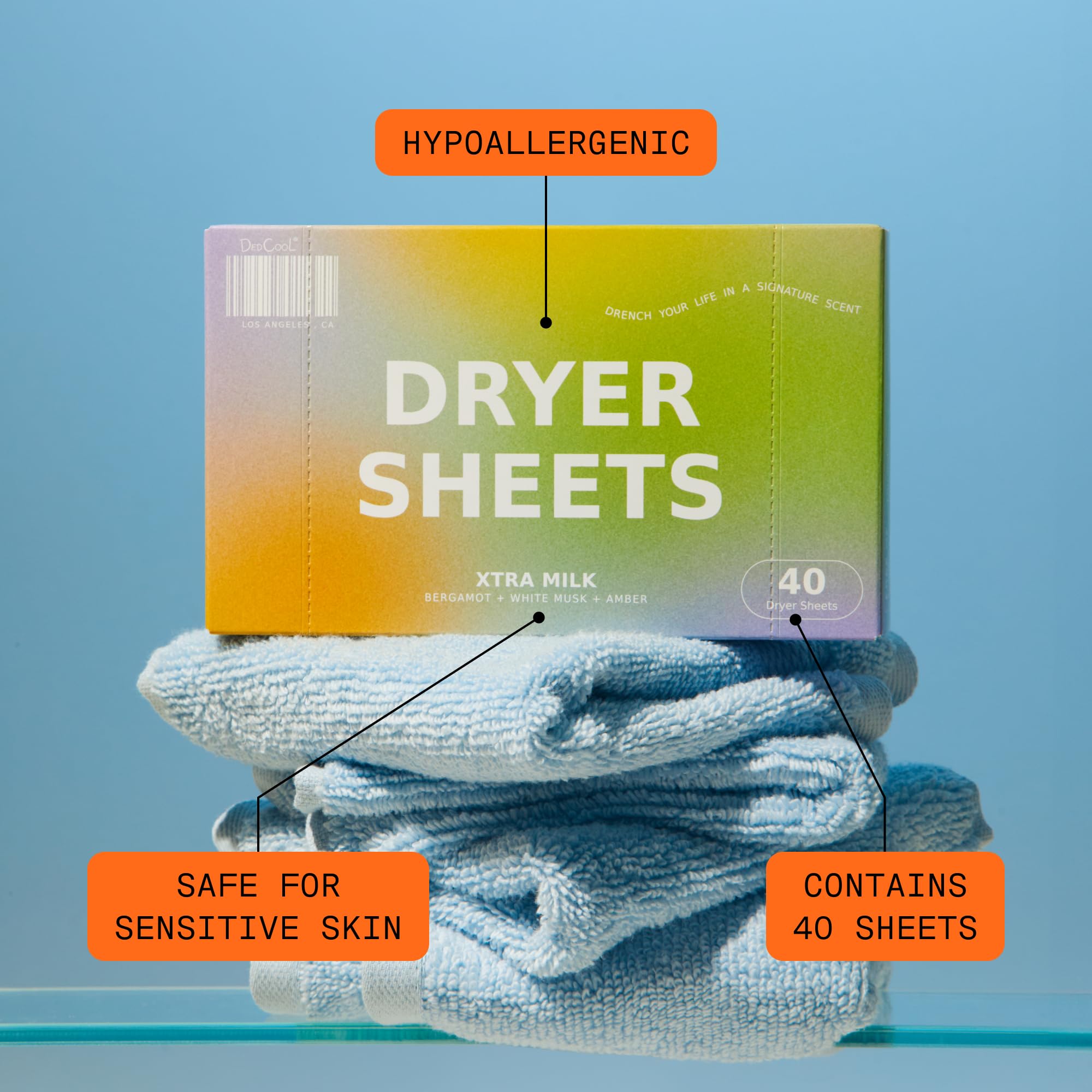 DedCool Dryer Sheets in 01 Taunt | 40 Count | Non-Toxic, Vegan Fabric Softener Sheets | Bergamot, Vanilla & Amber Scent | Softens & Freshens