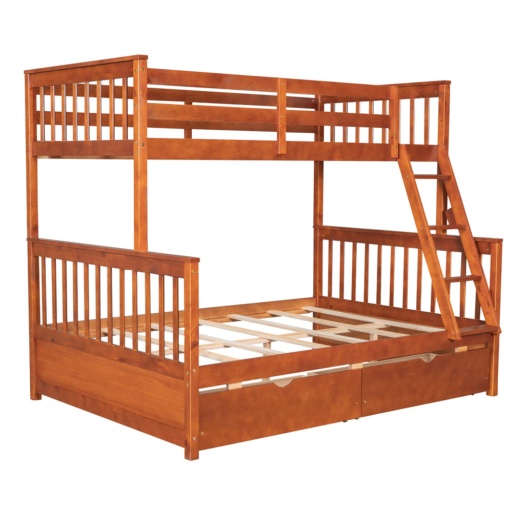 Merax Wood Bunk Bed with Two Drawers,Convertible Wood Bunk Bed with Ladders and Two Storage Drawers,Solid Wood Detachable Bed Frame with Ladders, Twin Over Full Size, Espresso