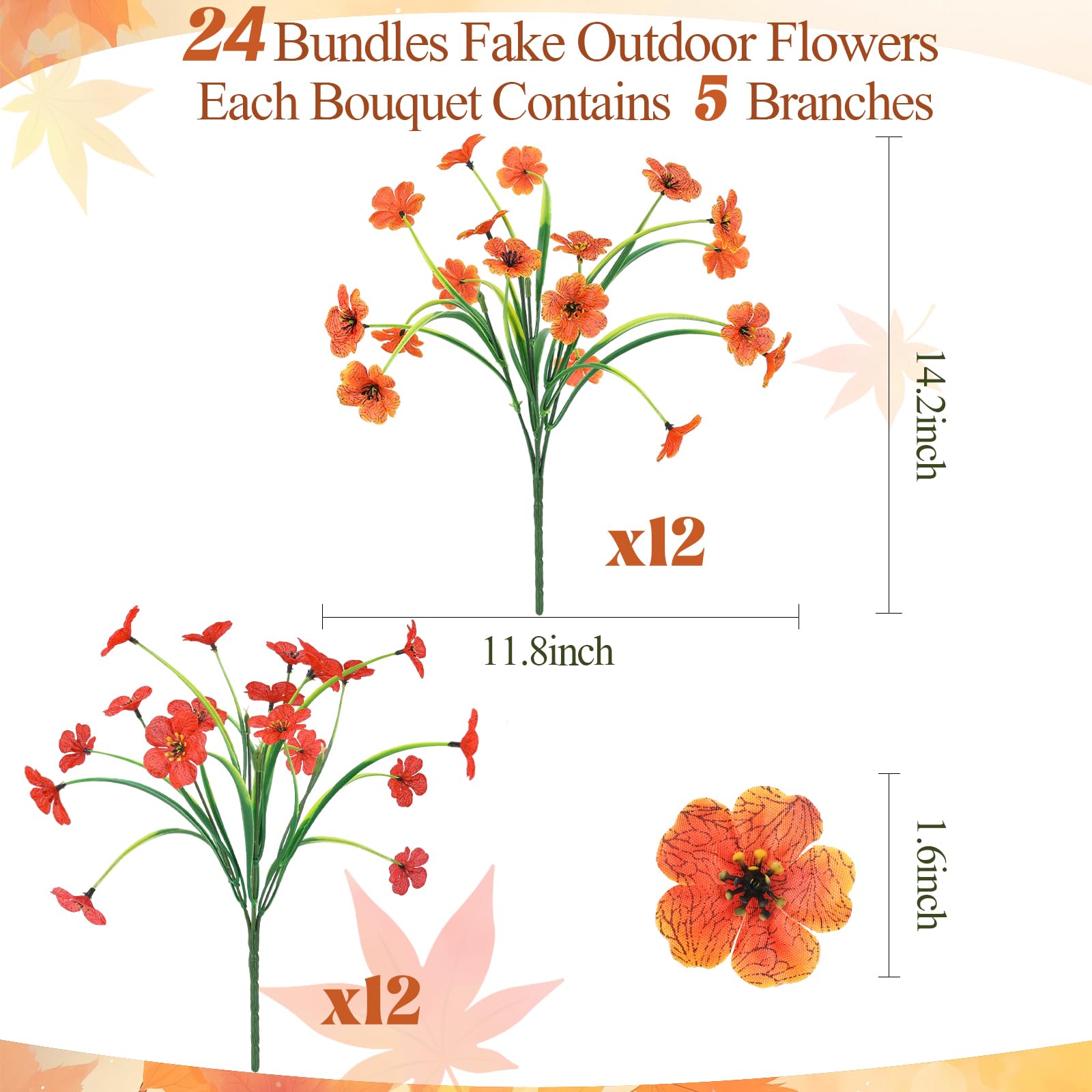 MACTING 12 Bundles Artificial Fall Lavender Flowers for Outdoors, UV Resistant Fake Outdoor Plants, Faux Autumn Greenery Shrubs for Planters Porch Patio Garden Yard Outside Thanksgiving Decorations