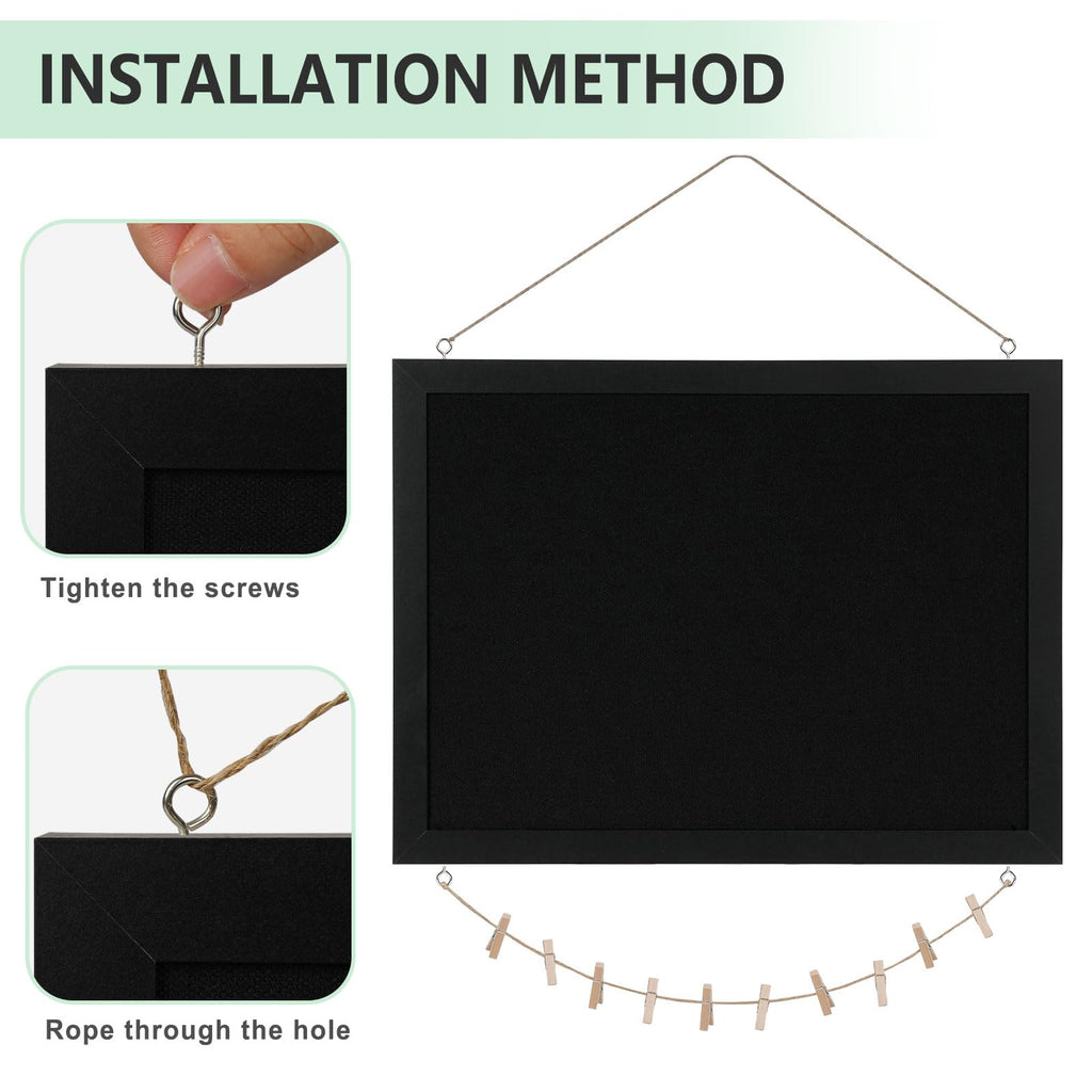 DOLLAR BOSS Black Cork Board with Linen Double-Sided 16''X 12'', Black Cork Boards for Walls, Wood Frame Bulletin Board Hanging Pin Board, Cork Board for Office Home School 1-Pack