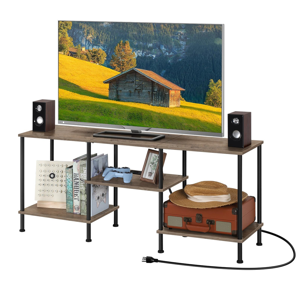 OYEAL Black Bedroom TV Stand with Power Outlets up to 50 inch TV, Small Entertainment Center Stand with Storage Modern Media TV Console Table for Living Room Bedroom