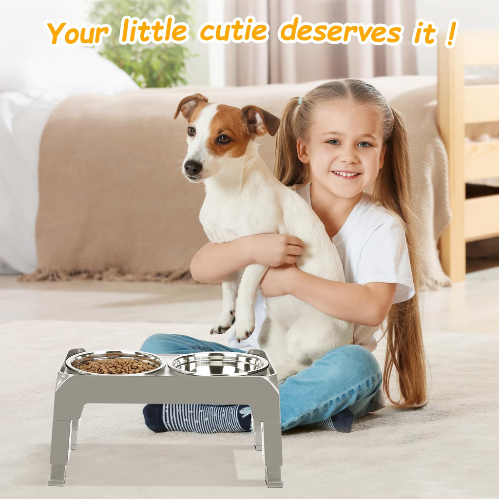 Elevated Dog Bowls 3 Height Adjustable Raised Bowl Stand with 25oz Stainless Steel Dog Food Bowls Anti-Slip for Small Dogs Adjusts to 7.5", 6", 2.75", Black