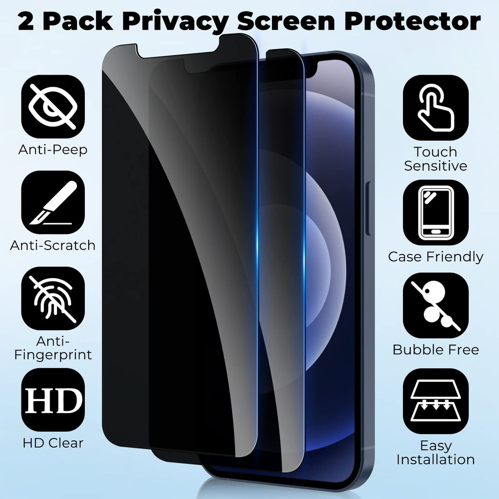 WHPXJY Privacy Screen Protector for iPhone 11 Pro Max & iPhone Xs Max (2 Pack), Tempered Glass Film with 28° Privacy Protection, Anti-Scratch, Easy Installation, Bubble-Free (Not for iPhone 11)