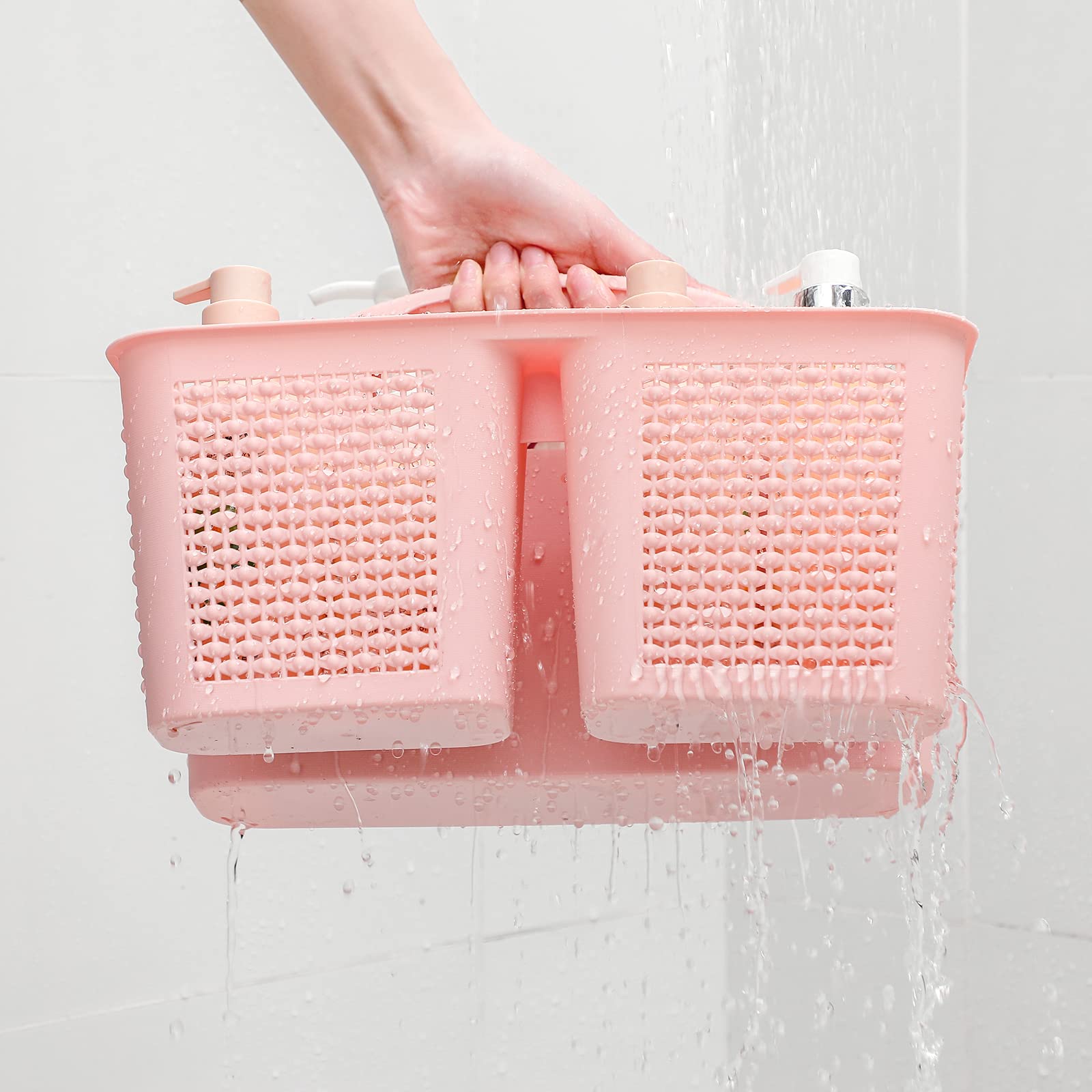 UUJOLY Plastic Portable Shower Caddy Basket Bucket, Cleaning Shower Basket with Handle Compartments Storage Basket Organizer for Bathroom Kitchen College Dorm Sink, Beige
