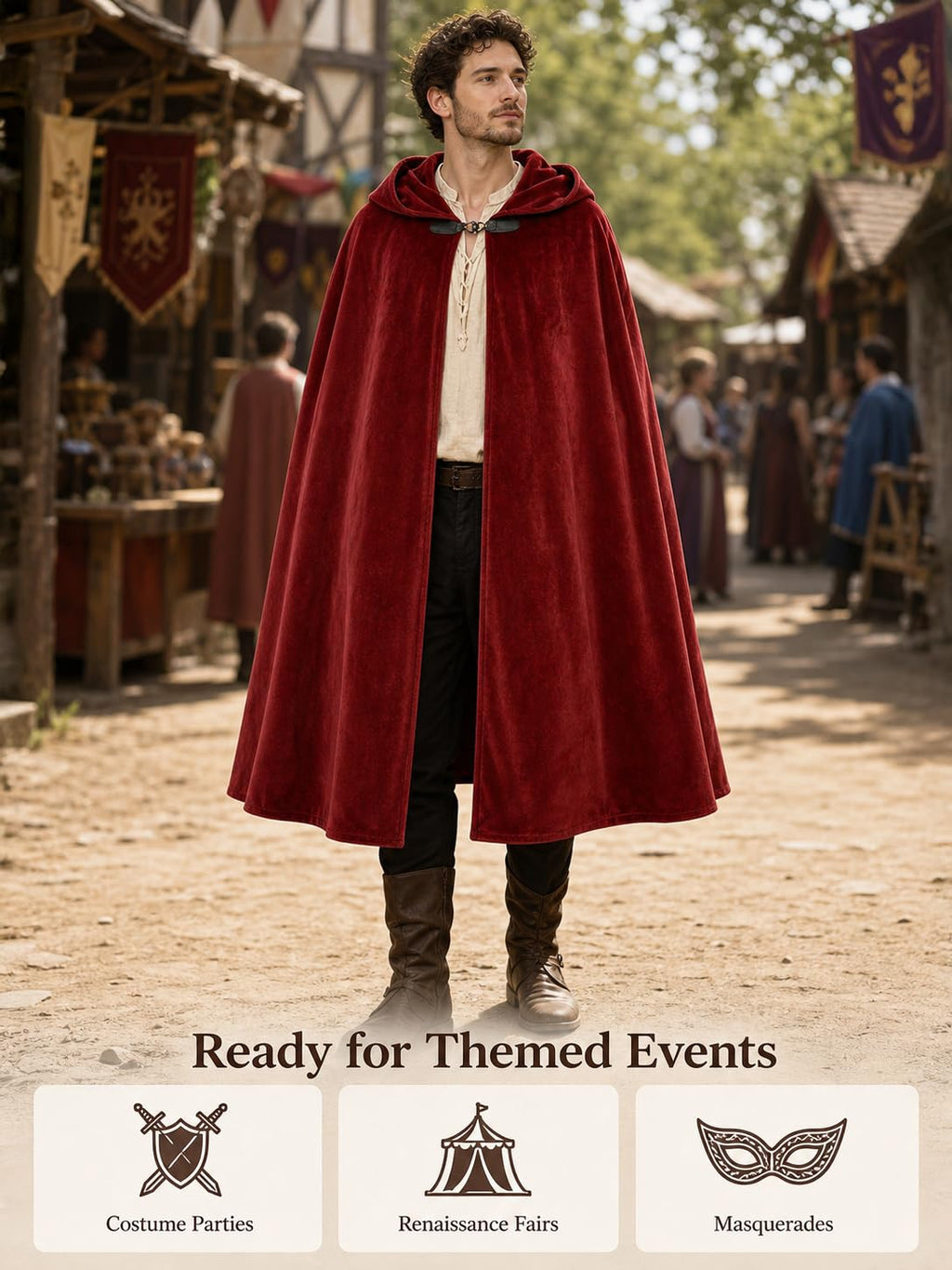 JEGERMIG Medieval Hooded Cloak Halloween Renaissance Costume