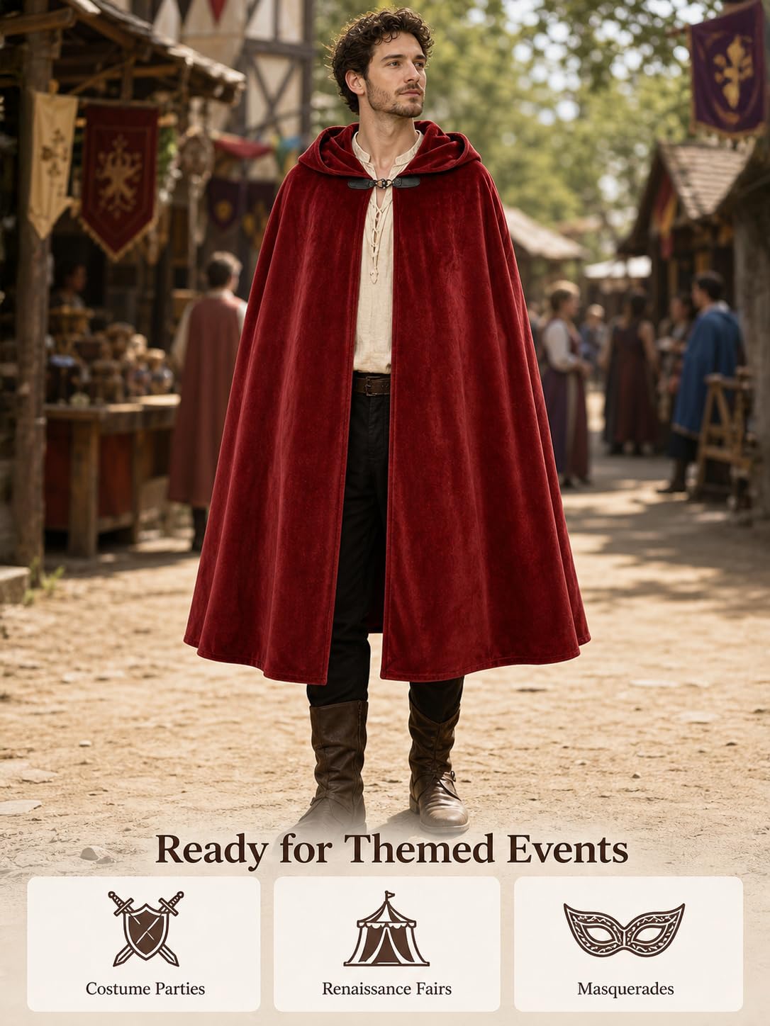 JEGERMIG Medieval Hooded Cloak Halloween Renaissance Costume