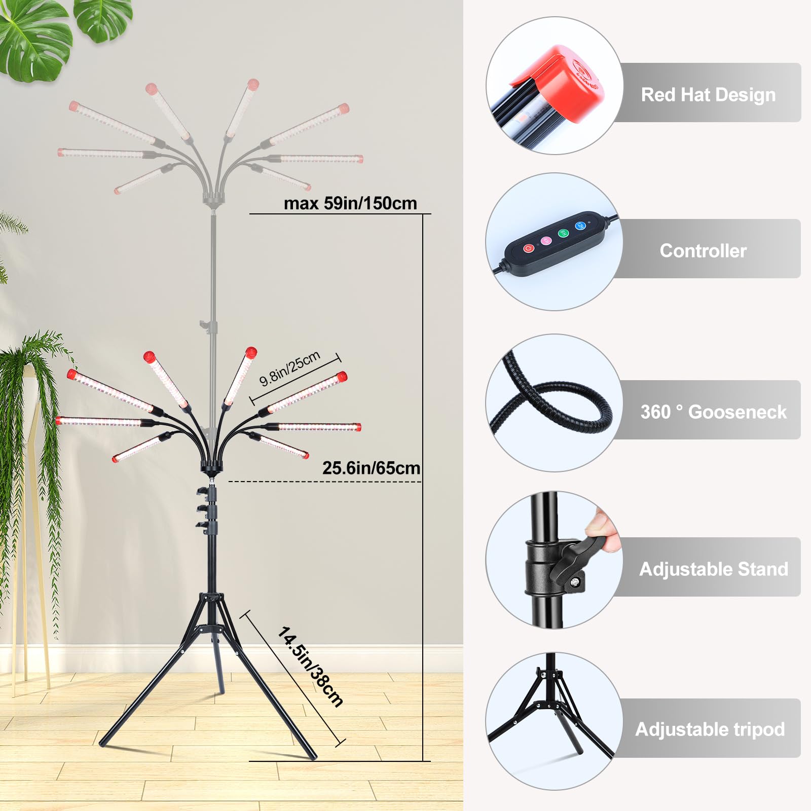 FECiDA Gamechanger 2026 36 Watt Power Draw, NO Need Adapter, 4Head Strong Clip Grow Lights for Indoor Plants with 4/8/12/16/20H Timer, LED Plant Growing Lamps for Houseplants, Bonsai, Seed Starting