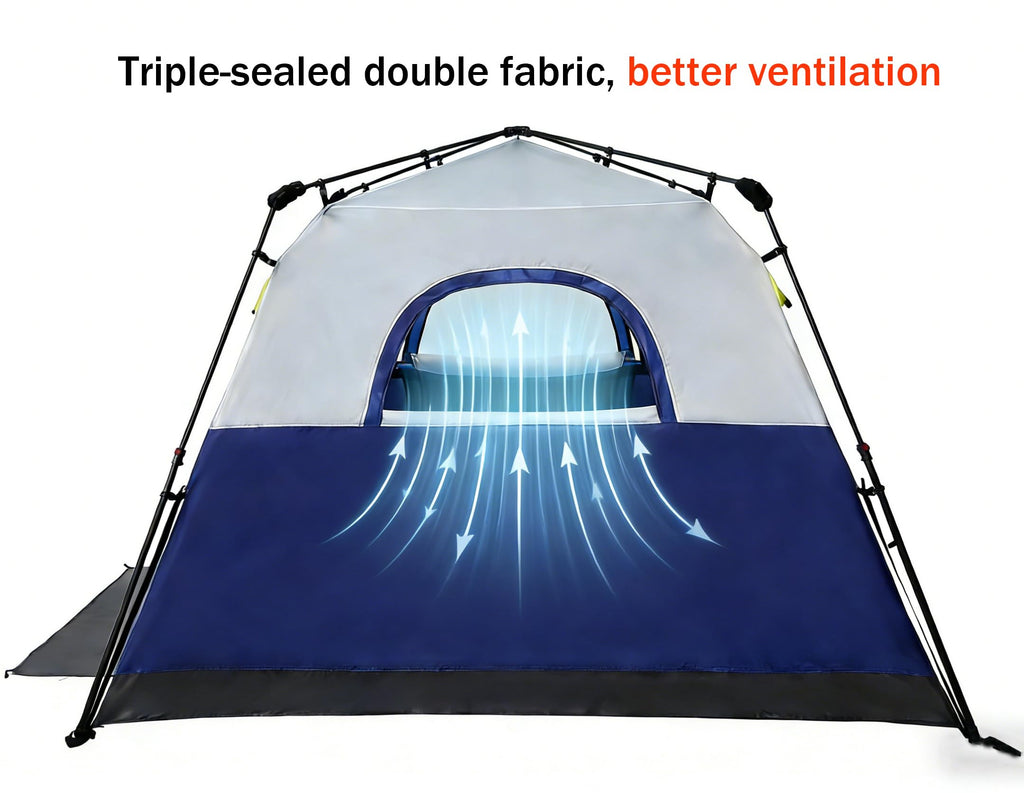 3/4 Person Camping Tent with 1 Door, 4 Windows, and Upgraded Ventilation– Instant Setup, Waterproof, 8'x 8'x 67''Oxford Fabric Floor Pop Up in 60 Seconds Includes Rainfly and Backpack