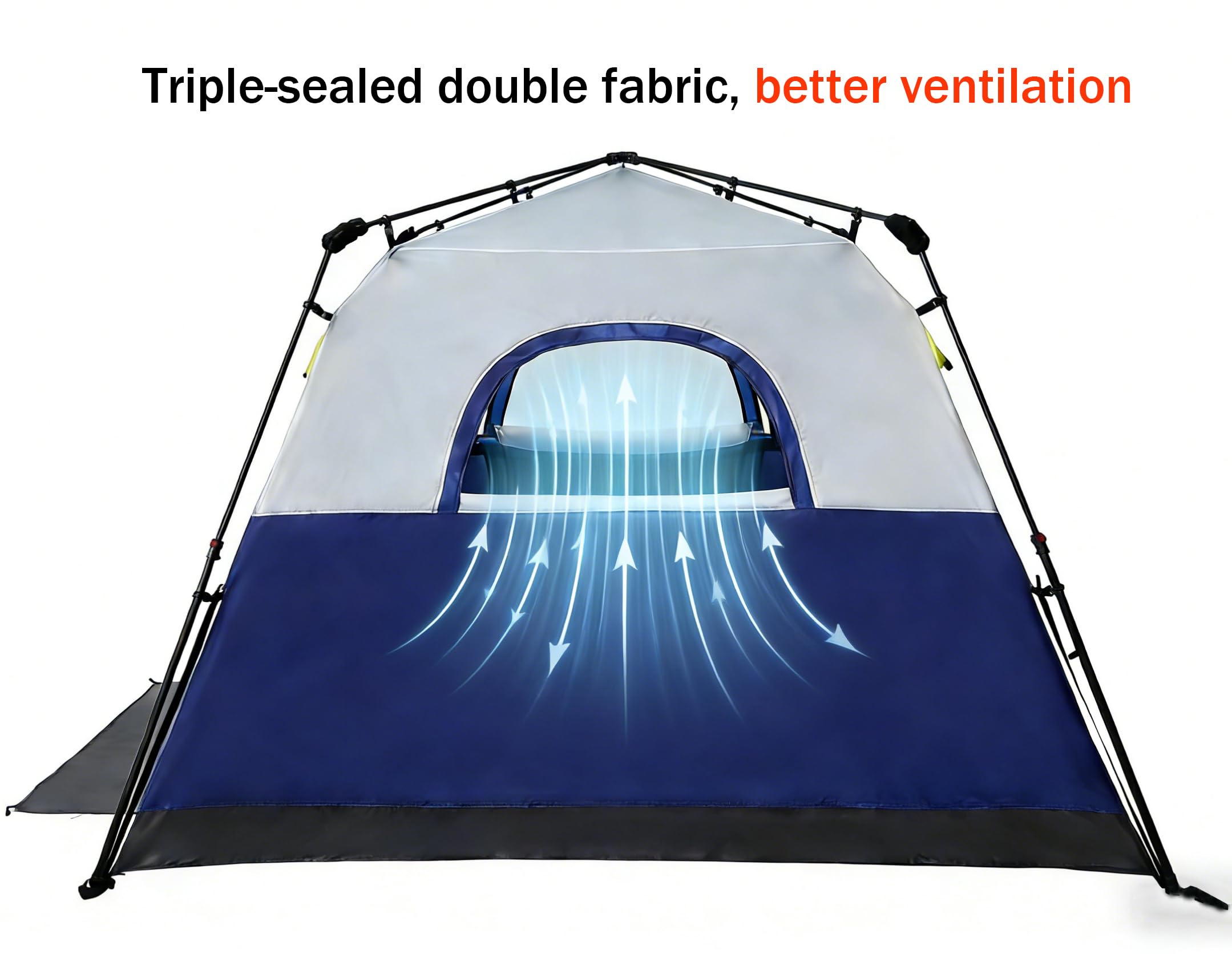 3/4 Person Camping Tent with 1 Door, 4 Windows, and Upgraded Ventilation– Instant Setup, Waterproof, 8'x 8'x 67''Oxford Fabric Floor Pop Up in 60 Seconds Includes Rainfly and Backpack