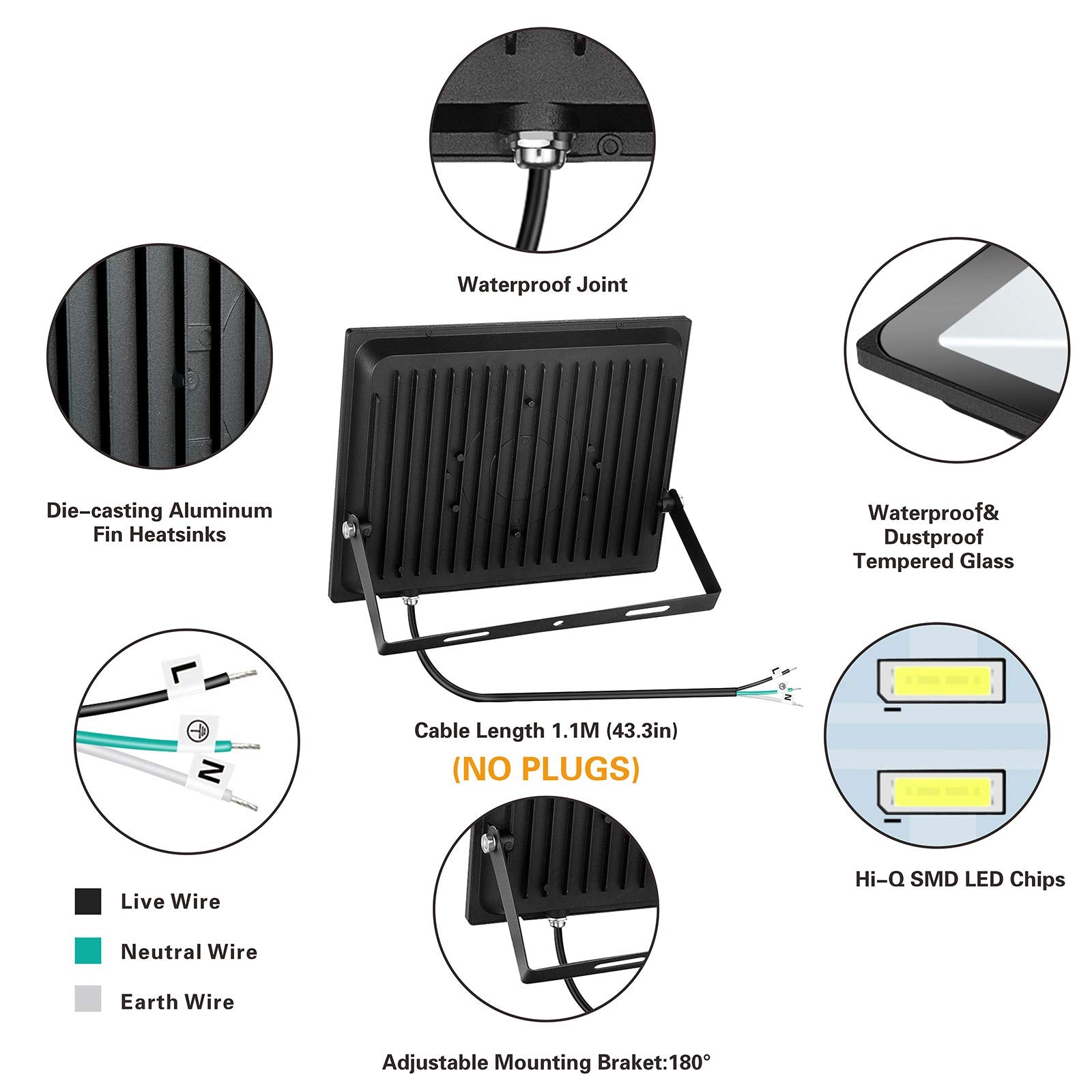 2 Pack 100W LED Flood Light Outdoor, 8000LM Super Bright Security Lights, 550W Equivalent, IP66 Waterproof, 3000K Warm White, Outside Floodlight for Garage, Garden, Lawn and Yard