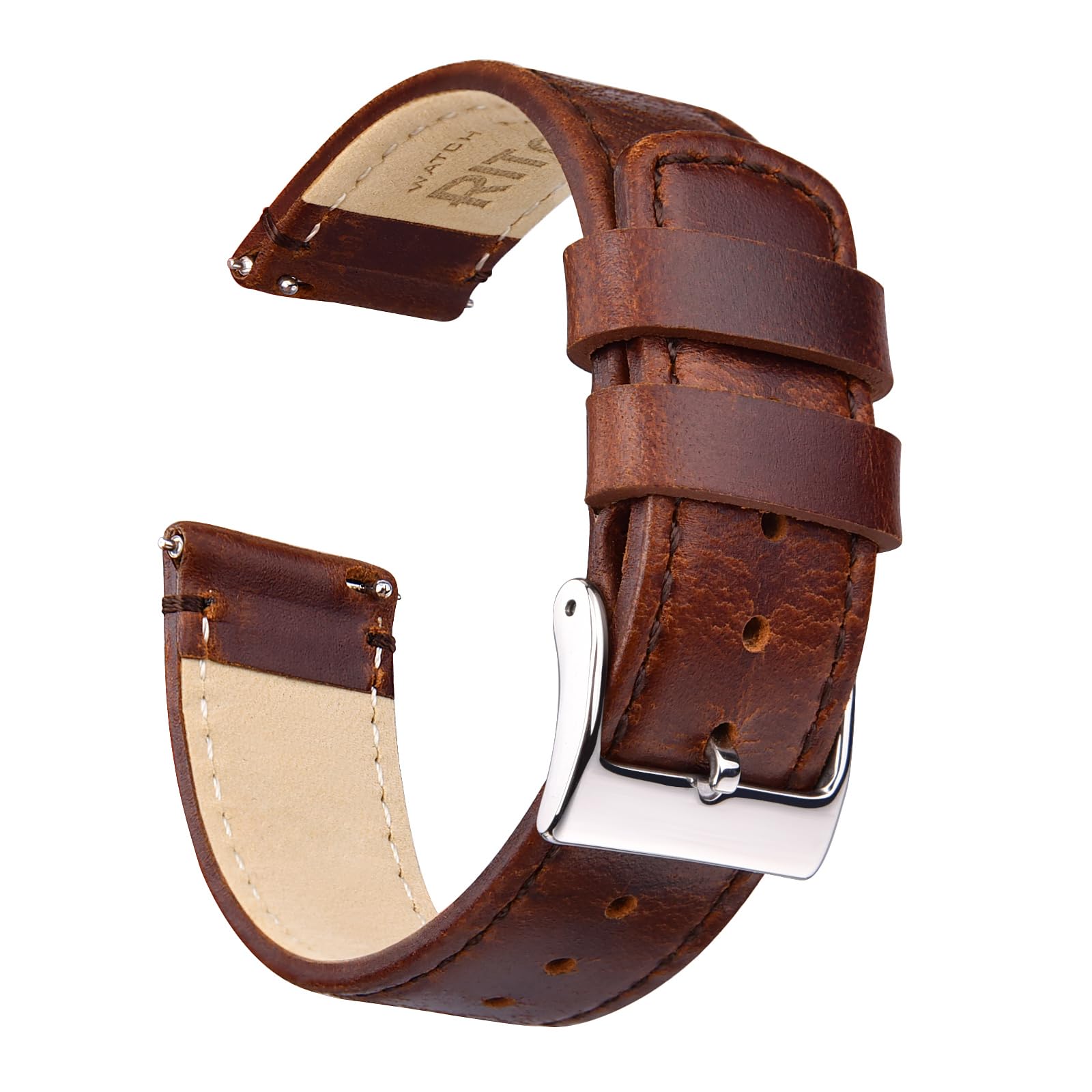 Ritche Christmas Gift Quick Release Leather Watch Band Leather Watch Strap 18mm 19mm 20mm 21mm 22mm 23mm or 24mm for Men and Women, White Elephant Gifts, Stocking Stuffers For Men