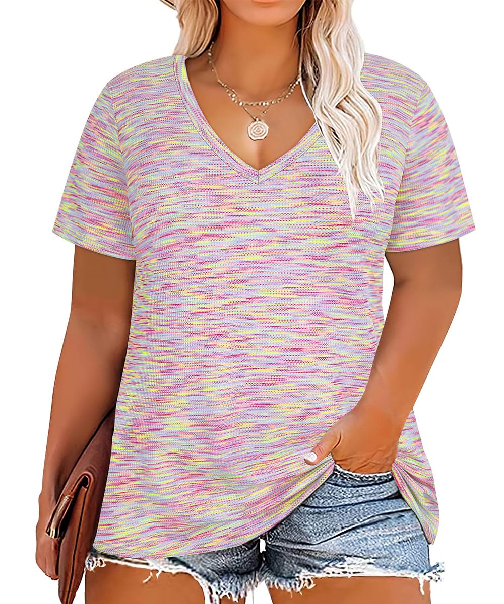 CARCOS Womens Plus Size Tops Short Sleeve Shirts V Neck Tunic Floral/Aniaml Blouses XL-5X