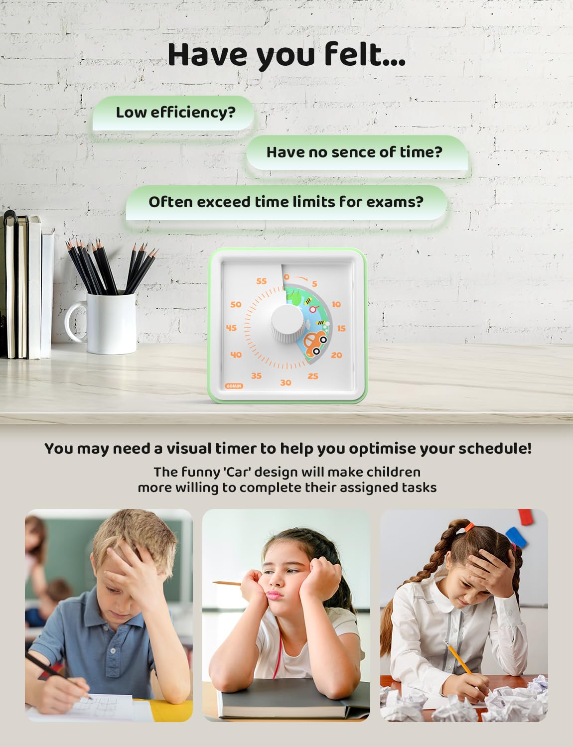 LIORQUE 60 Minute Visual Timer for Kids, Visual Countdown Timer for Classroom Office Kitchen with 'Rainbow' Pattern Design, Pomodoro Timer with Silent Operation (Batteries Included)