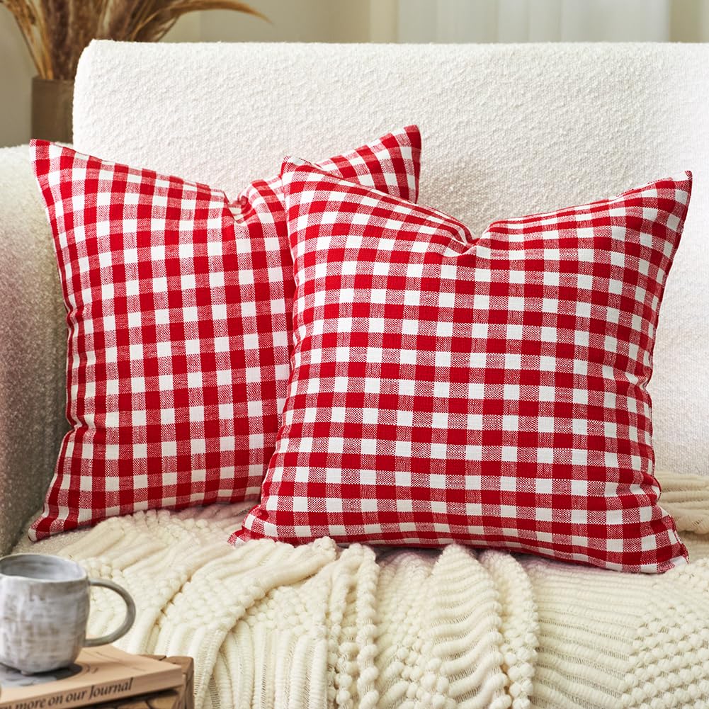 CARRIE HOME Black and White Buffalo Plaid Outdoor Pillow Covers 16x16 Set of 2, 16 x 16 Modern Farmhouse Decor Couch Pillows, Black White Winter Christmas Holiday Plaid Pillows (No Pillow Inserts)