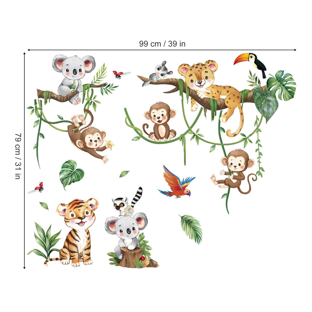 decalmile Jungle Animals Safari Wall Decals Lion Monkey Koala Wall Stickers Baby Nursery Kids Room Toddler Room Wall Decor