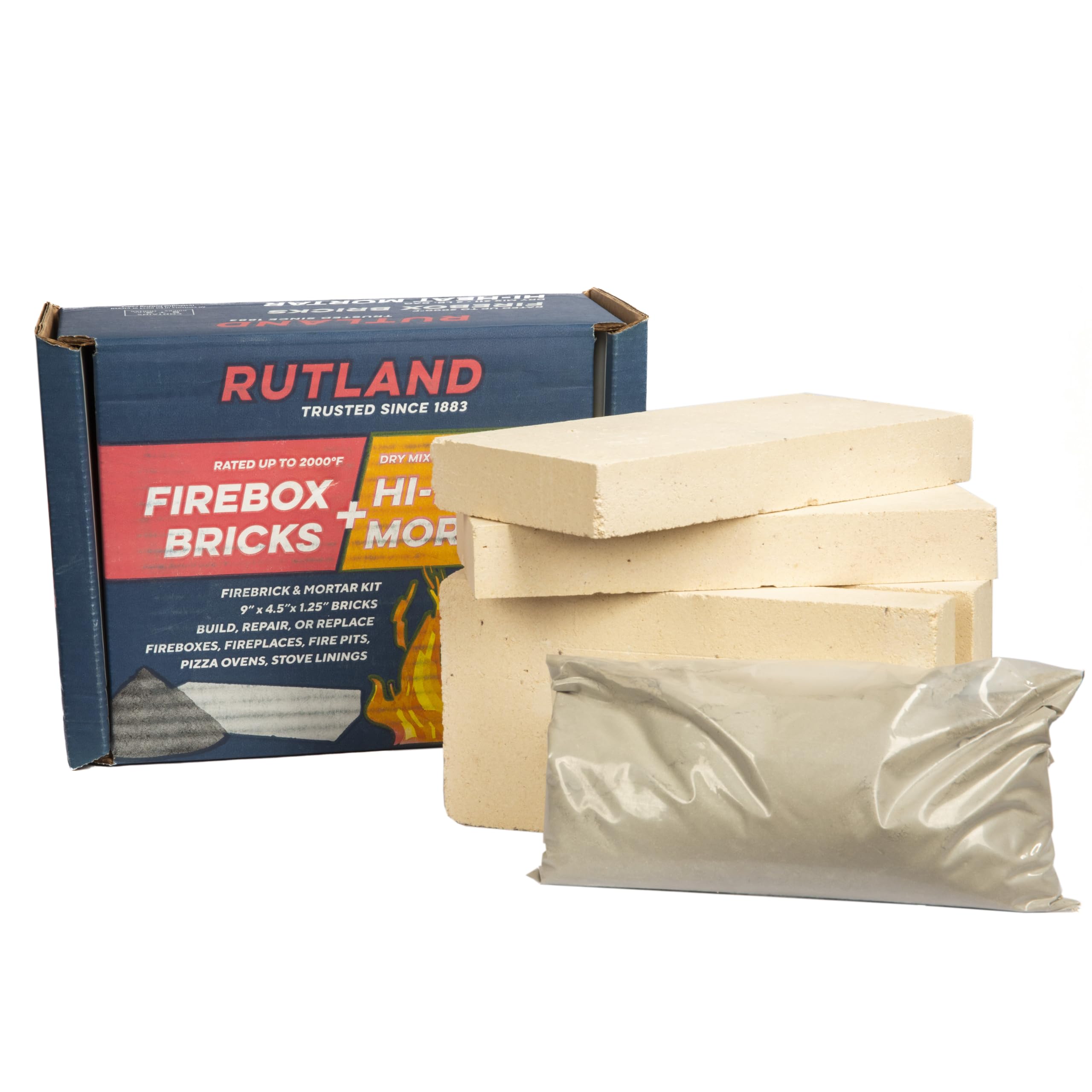 Rutland Dry Mix 211 Refractory Mortar 2.5 Pound - USA-Made High Temperature Mortar for Masonry - 2550°F Fire Cement Patch for Fireplace Brick, Fire Pit, Kiln, Forge & Pizza Oven Repair