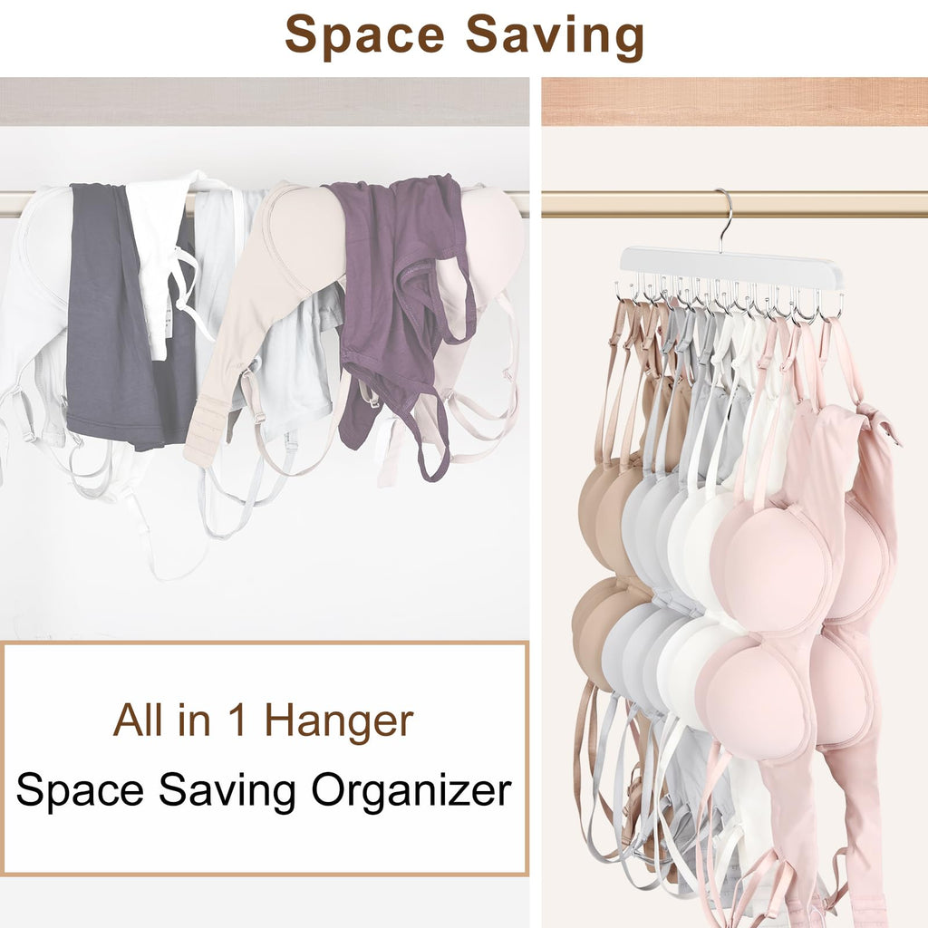 Bra Hanger for Closet, Tank Top Organizer 20 Hooks Capacity Foldable Wood Space Saving Hanger Closet Organizers and Storage for Dorm & Apartment for Tank Top, Hats, Scarf etc.