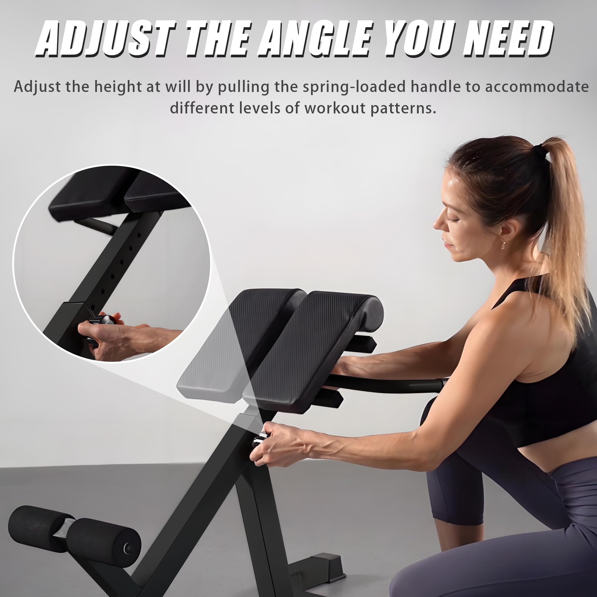 Roman Chair Back Extender - Angle & Height Dual Adjustable Hyperextension Bench for Home Gym - Adjustable Back Exercise Machine Fitness Equipment
