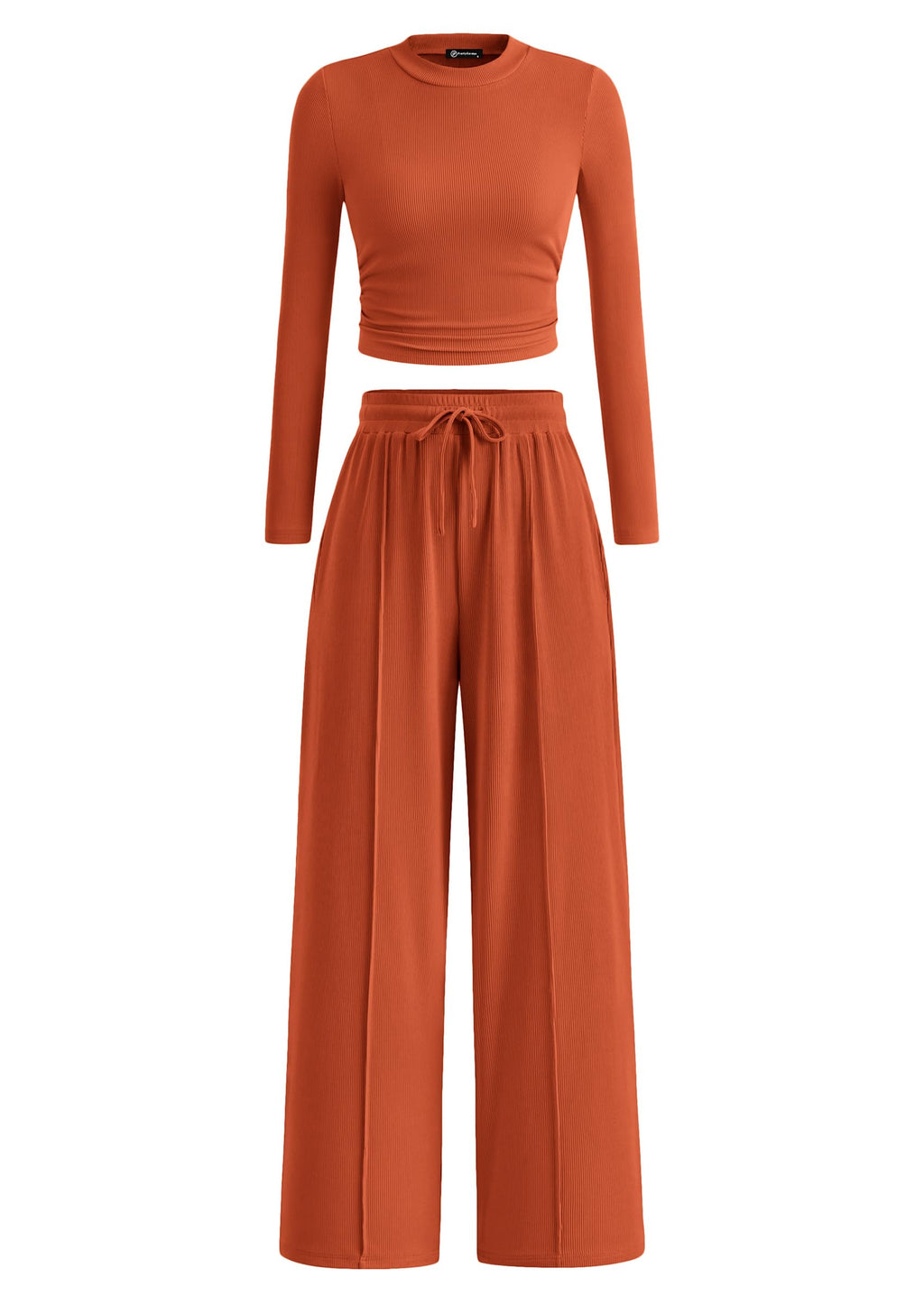 PRETTYGARDEN Women's 2 Piece Sets 2026 Fall Long Sleeve Crop Tops Wide Leg Pants Matching Outfit Tracksuits Spring Clothes