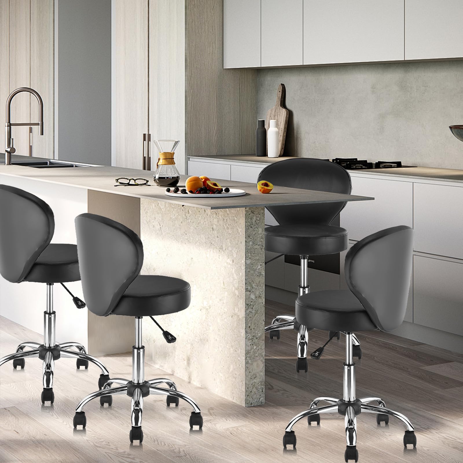KLASIKA Leather Rolling Swivel Salon Stool Chair with Back Support Adjustable Hydraulic Seat Height 22 in for Office Massage Facial Spa Medical Drafting Tattoo Beauty Barber