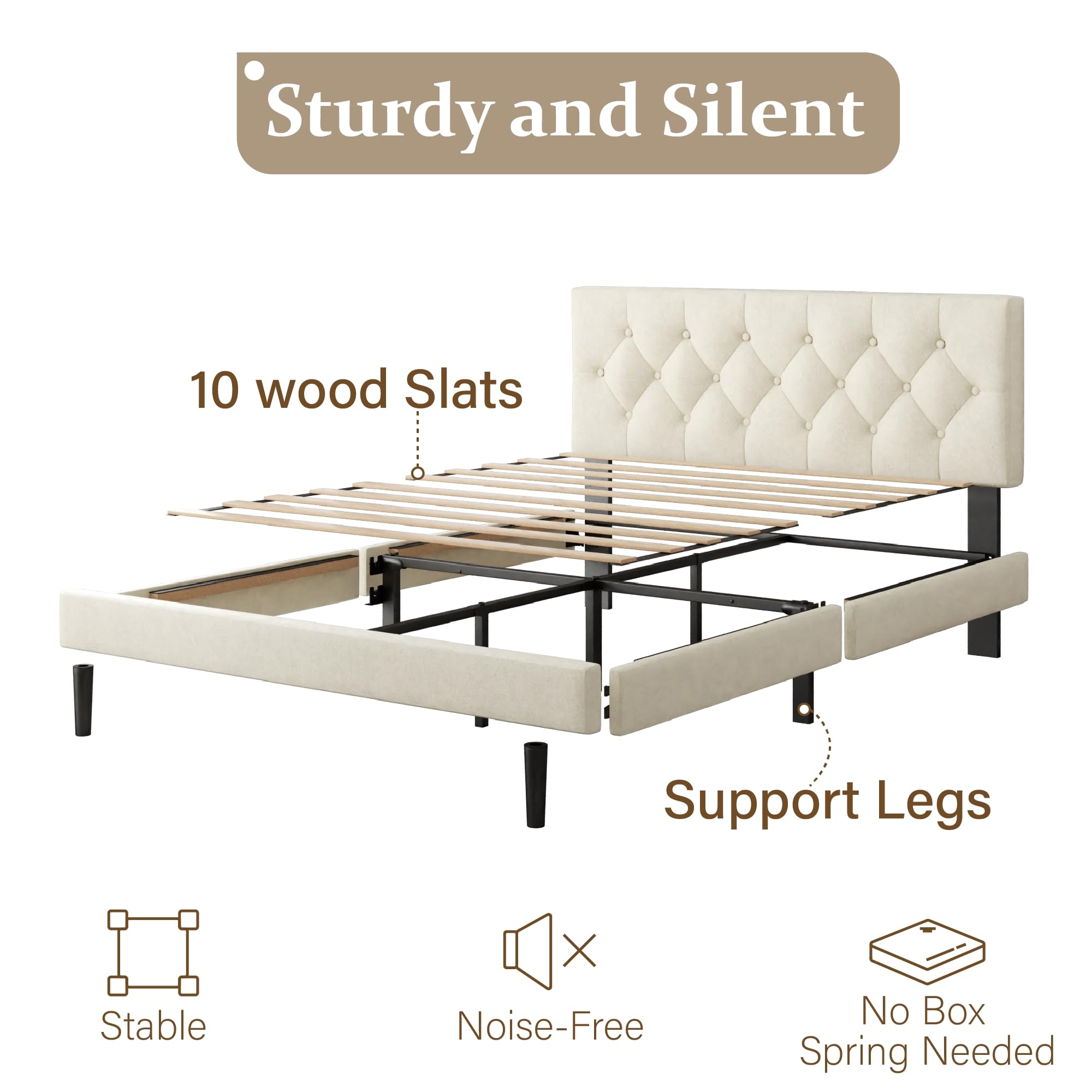 CXVX Full Size Platform Bed Frame with Upholstered Headboard, Button Tufted Design, Strong Wooden Slats, No Box Spring Needed, Easy Assembly, Noise Free