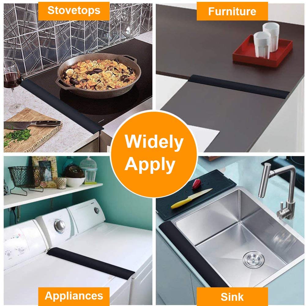 FLSEPAMB Silicone Stove Gap Covers, 2 Pack Heat Resistant Oven Gap Filler Seals Gaps with Anti-Slip Mirror Base, Stain Resistant Stove Counter Gap Cover Silicone Strips Between Stovetop and Counter