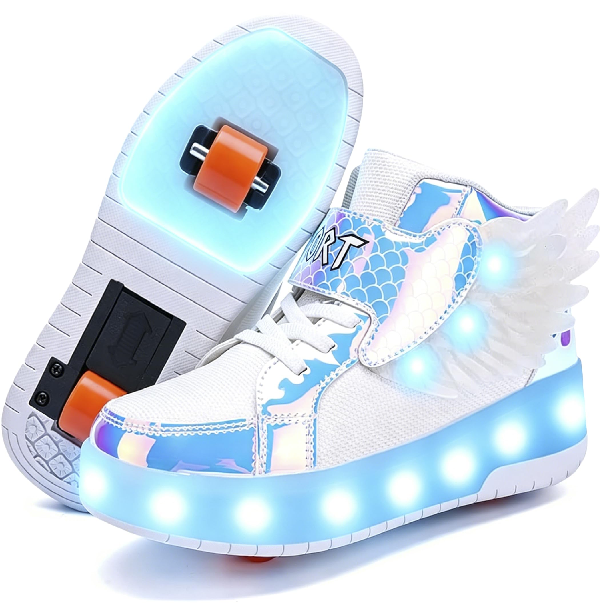 Nsasy Kids Roller Shoes Boy Girl Sneakers with Wheels Become Sport Sneaker with Led for Christmas Birthday Children Show Gift