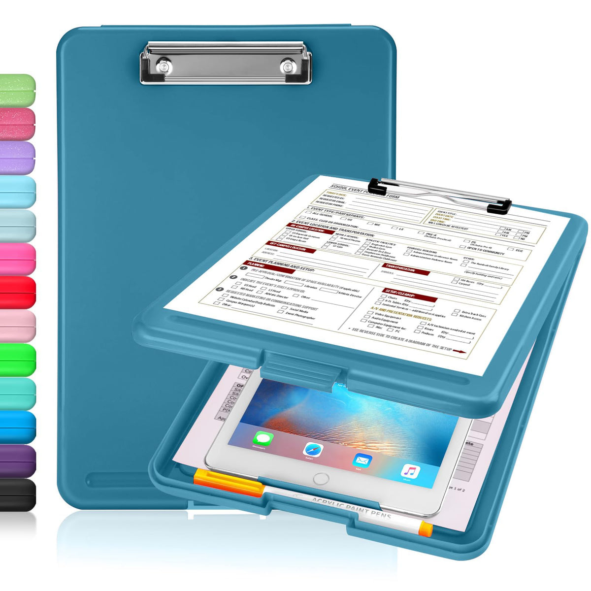 Sooez Clipboard with Storage, Plastic Storage Clipboards with Low Profile Clip, Nursing Clip Boards Foldable, Hanging Clipboard Case for Work, Teacher, Classroom Must Haves, Office School Supplies