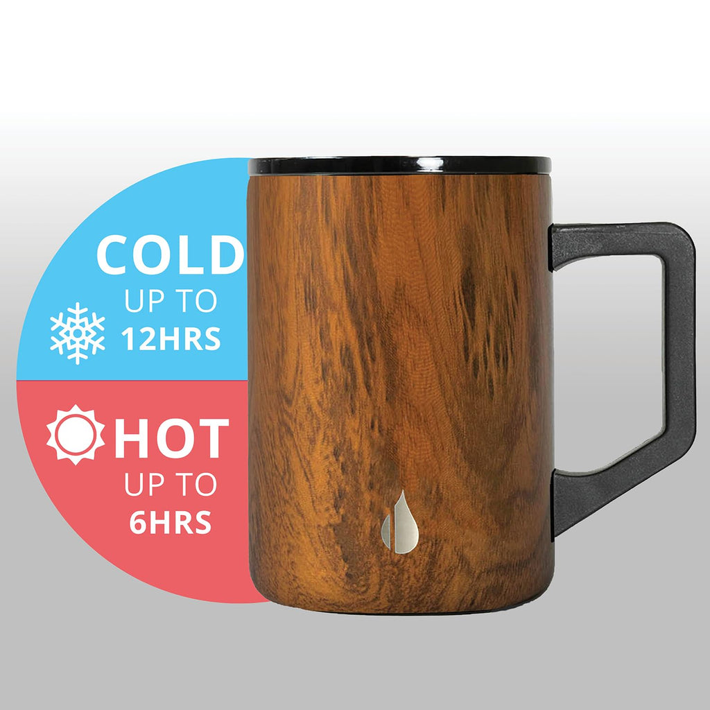 Elemental Insulated Coffee Mug - Triple-Wall Stainless Steel Summit Travel Cup for Hot and Cold Drinks - Thermal Coffee Mug with Lid and Handle for Camping, Office & Travel 12oz - Black